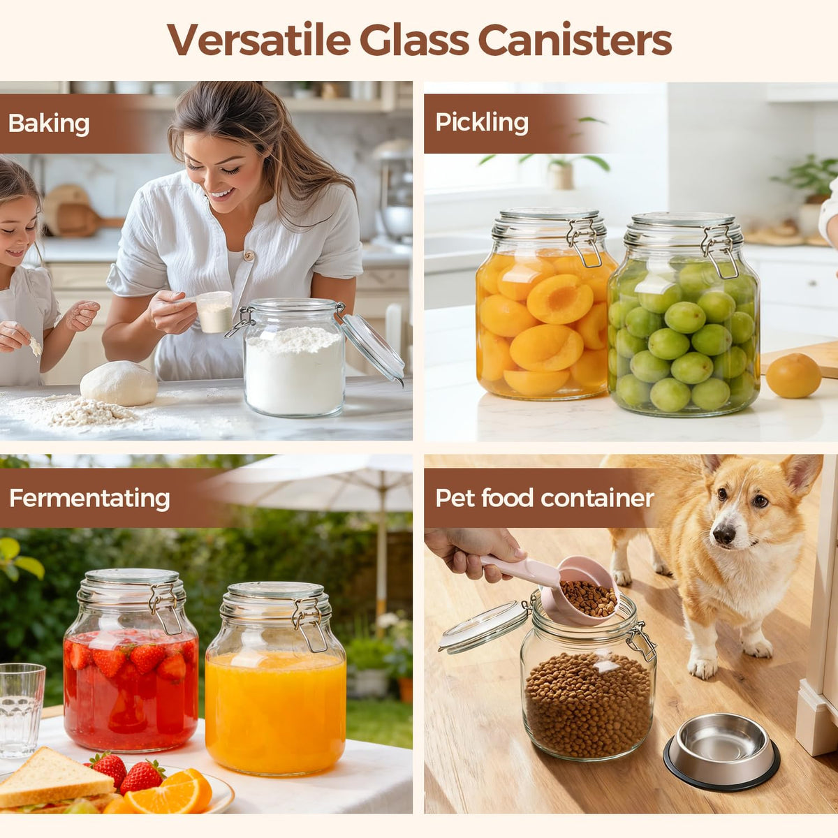 Large Glass Pantry Jars with Airtight Lids 74 oz 2 Pack Wide Mouth (2 Count)