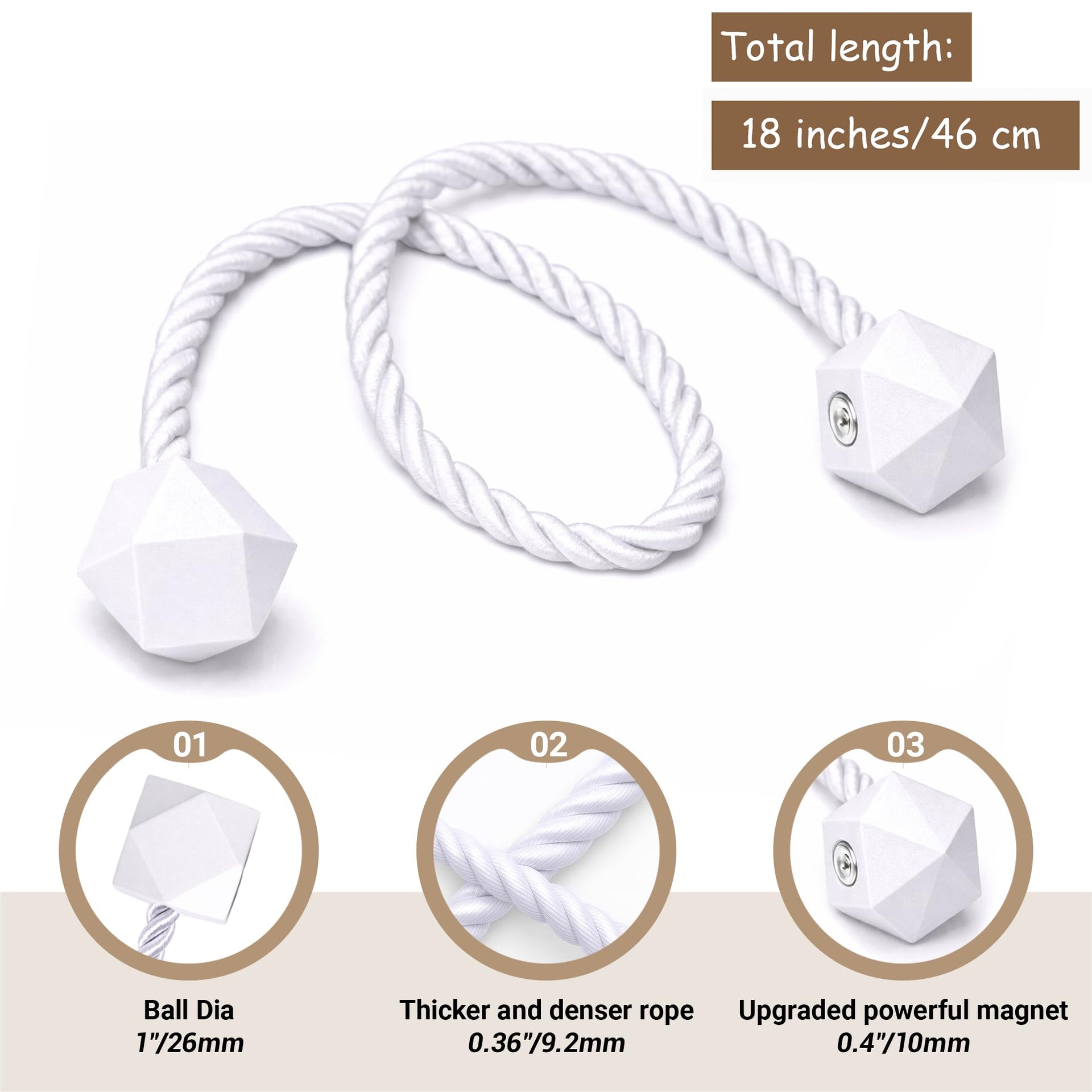 Magnetic Curtain Tiebacks White 2pcs