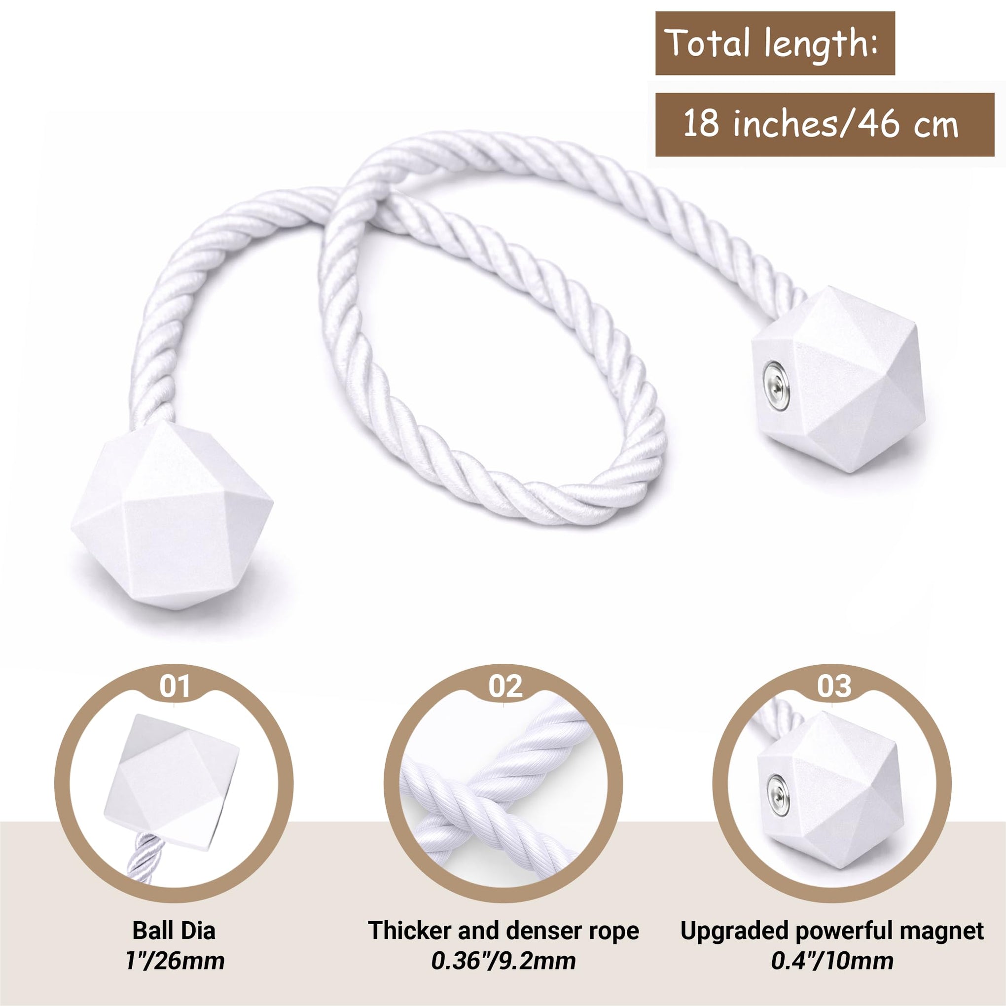Magnetic Curtain Tiebacks White 2pcs