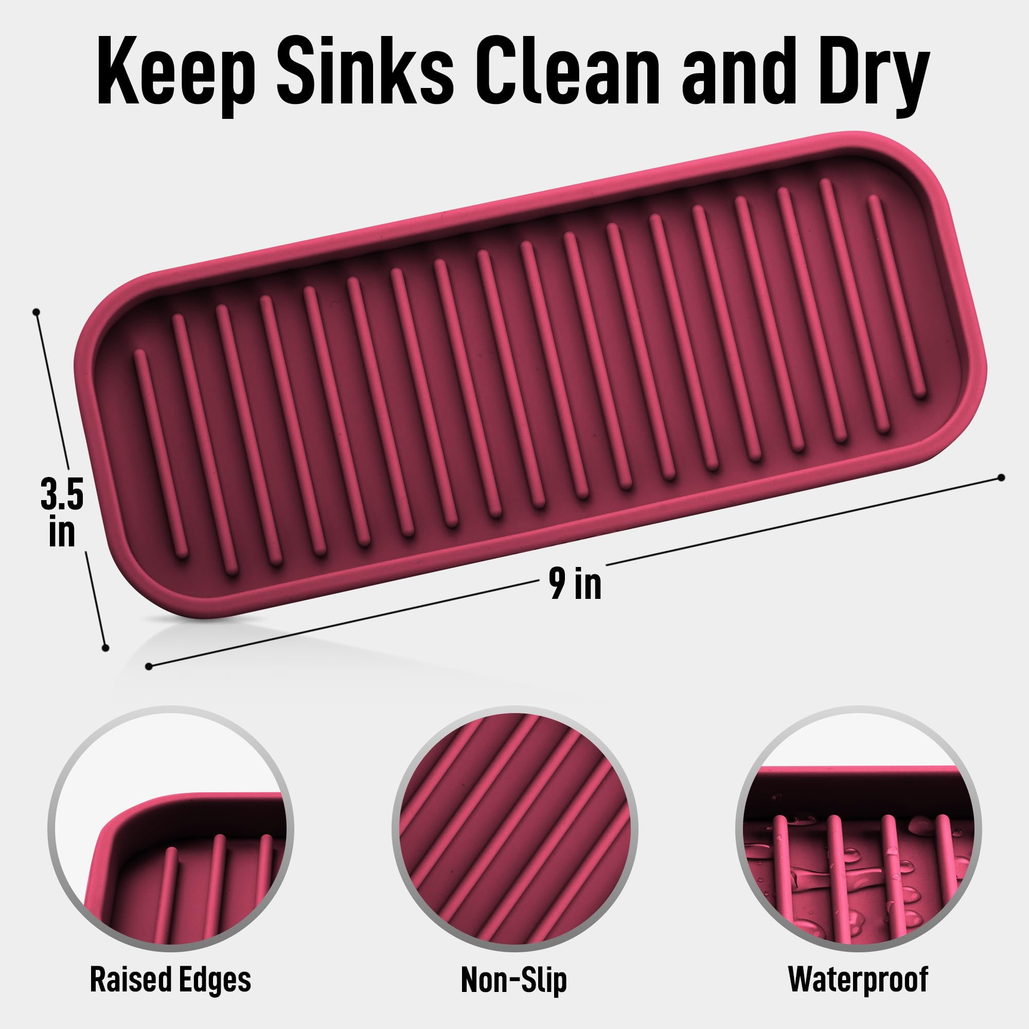 9x3.5) Silicone Sponge Holder for Kitchen Sink - Flexible Multipurpose Soap Tray - Sink Organizer for Kitchen, Bathroom, Makeup, Trinkets & More (Wine Red)