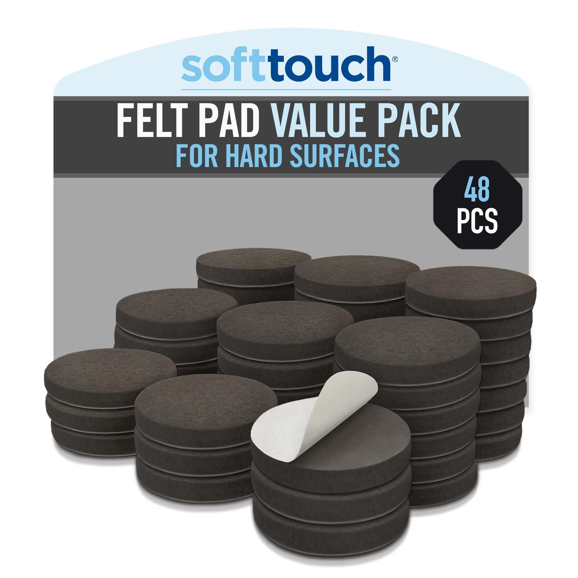 SoftTouch 1" Round Reusable Felt Furniture Sliders for Hard Surfaces (48 Count)