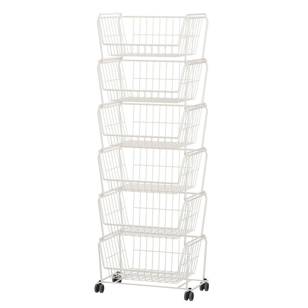 6 Tier Tall Stackable Wire Storage Baskets with Wheels (6 Count)