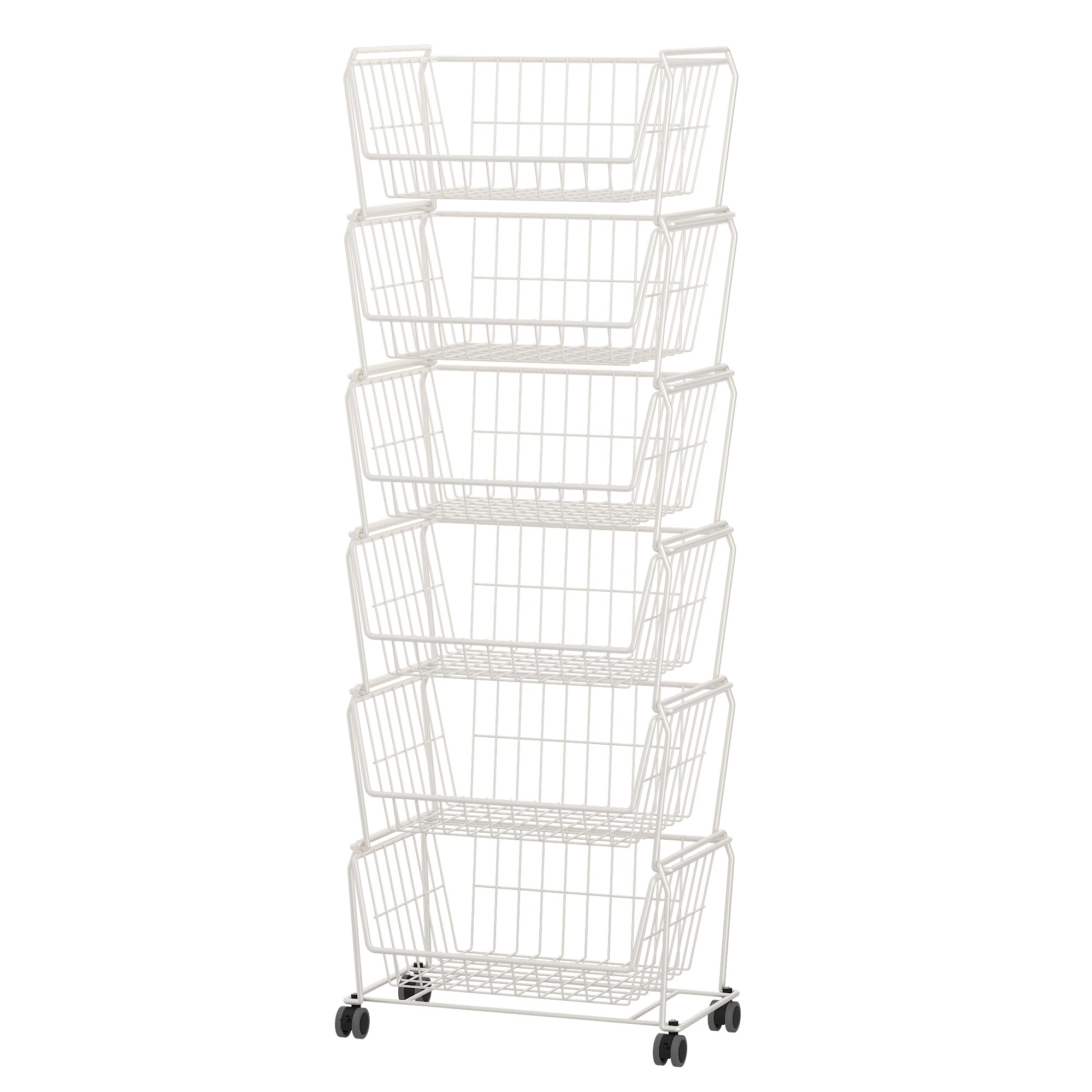 6 Tier Tall Stackable Wire Storage Baskets with Wheels (6 Count)