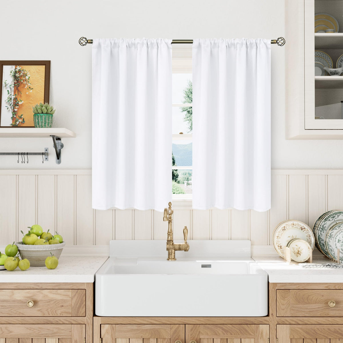 Pure White Curtains 40 Inches Length for Kitchen Windows (2 Count)