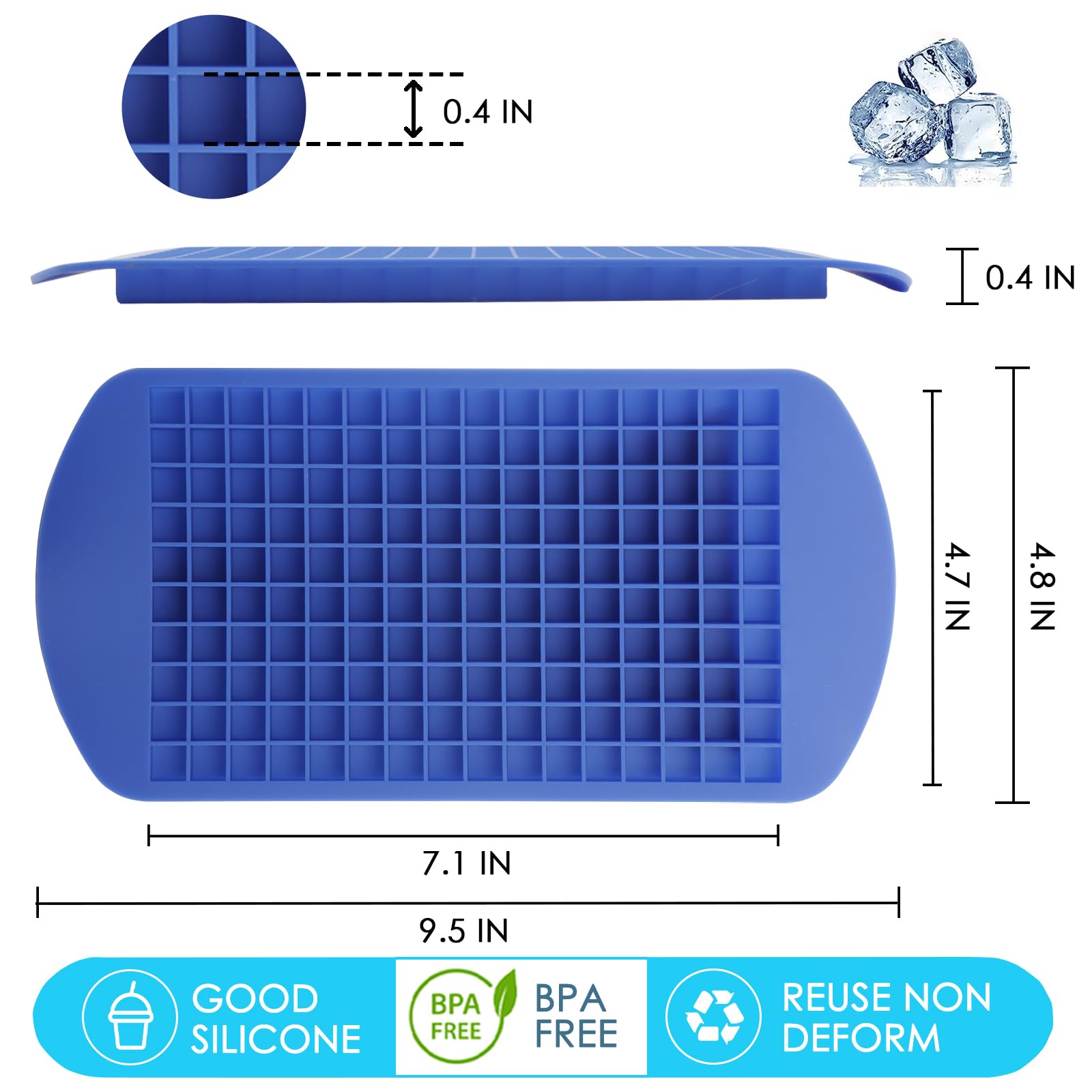 Silicone Mini Ice Cube Trays 2 Pack (3.2 Ounce)