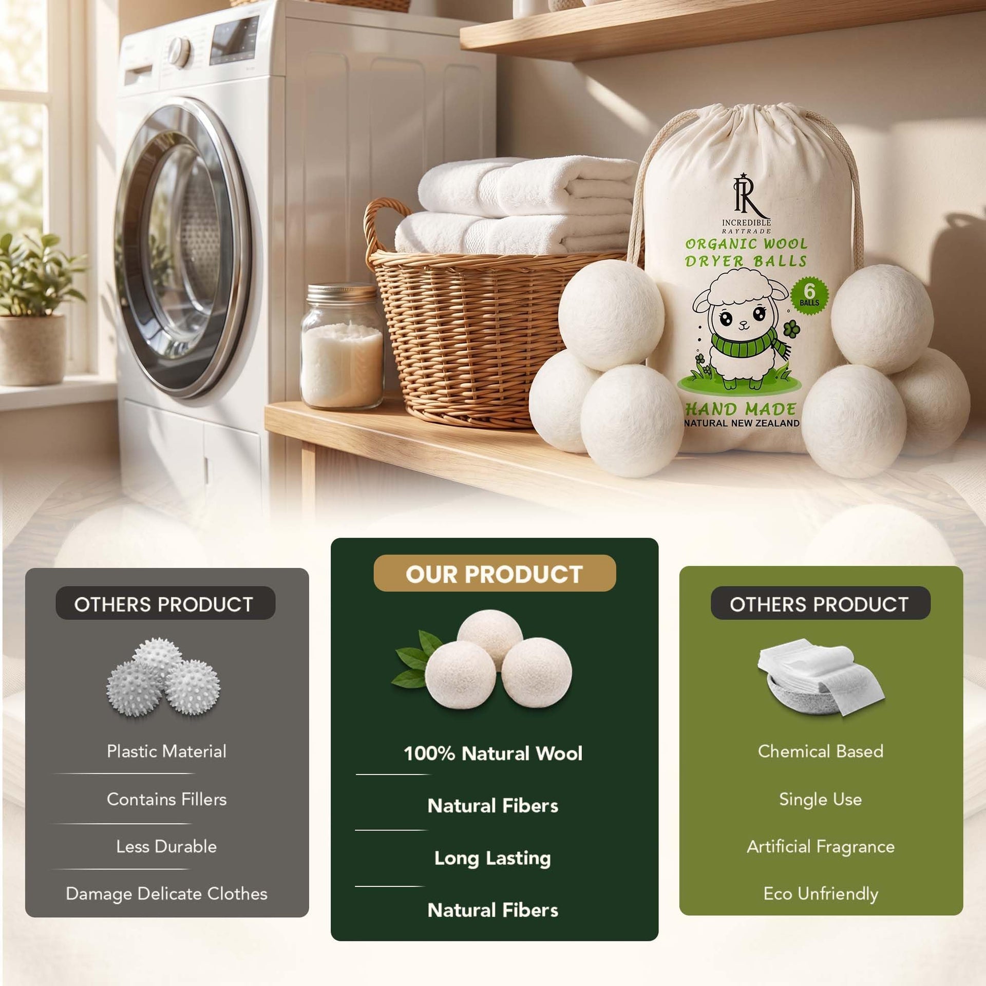 RAYTRADE Wool Dryer Balls 6 (6 Count)