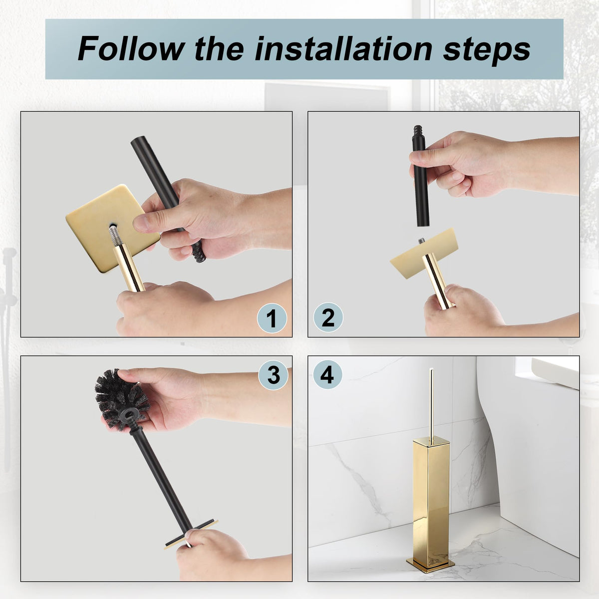 Gold Toilet Brush with Holder 304 Stainless Steel Toilet Bowl Brush