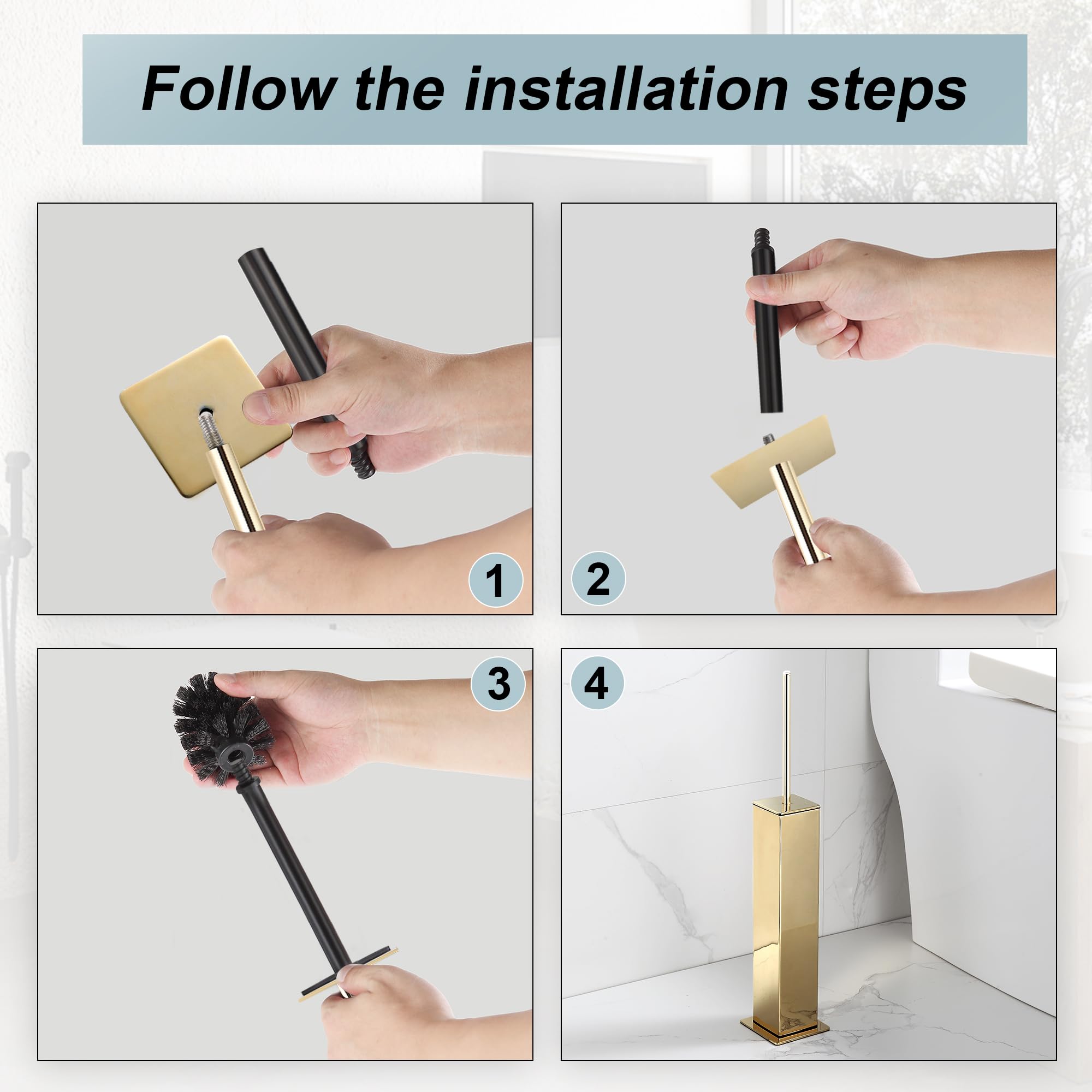Gold Toilet Brush with Holder 304 Stainless Steel Toilet Bowl Brush