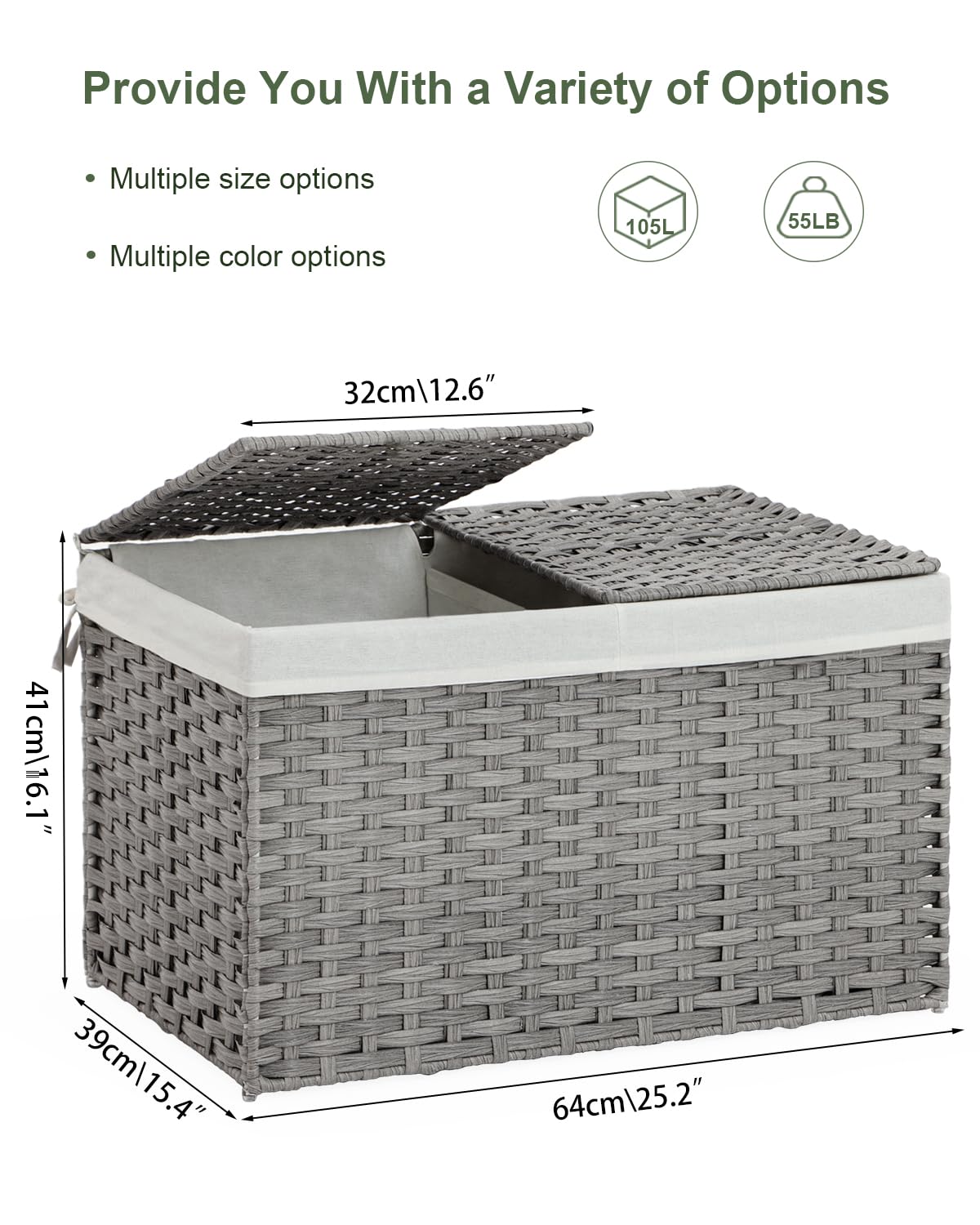 Storage Basket with Lid PE Rattan 27.8 Gal Wicker Chest