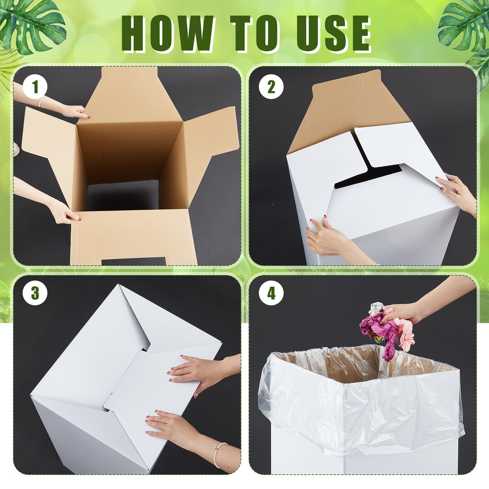 10 Pack 30 Gallon Recycling Bins Cardboard Trash Cans Disposable and Reusable Corrugated Cardboard Cans Bulk with 20 Garbage Bags for Parties Events (10 Count)