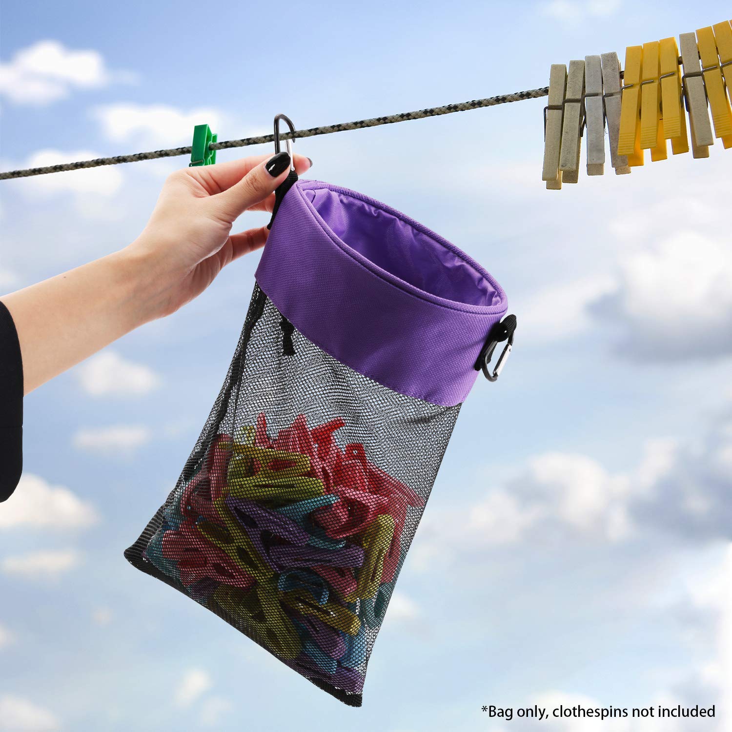 Mesh Clothespin Bag with Hooks Hanging Clothes Pin Bag with Drawstring Closure Clothespin Holder