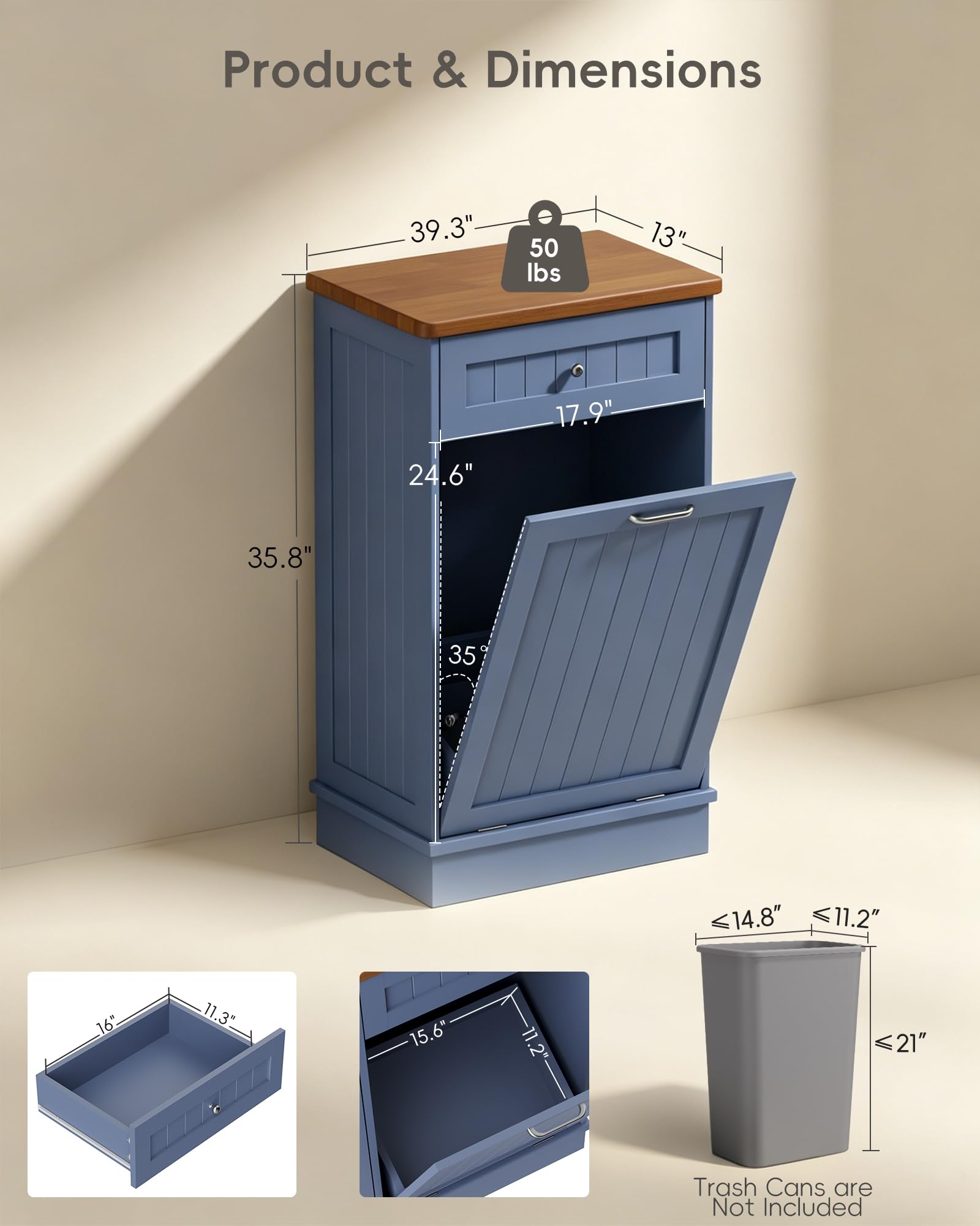 10 Gallon Tilt Out Trash Cabinet with Big Storage Drawer