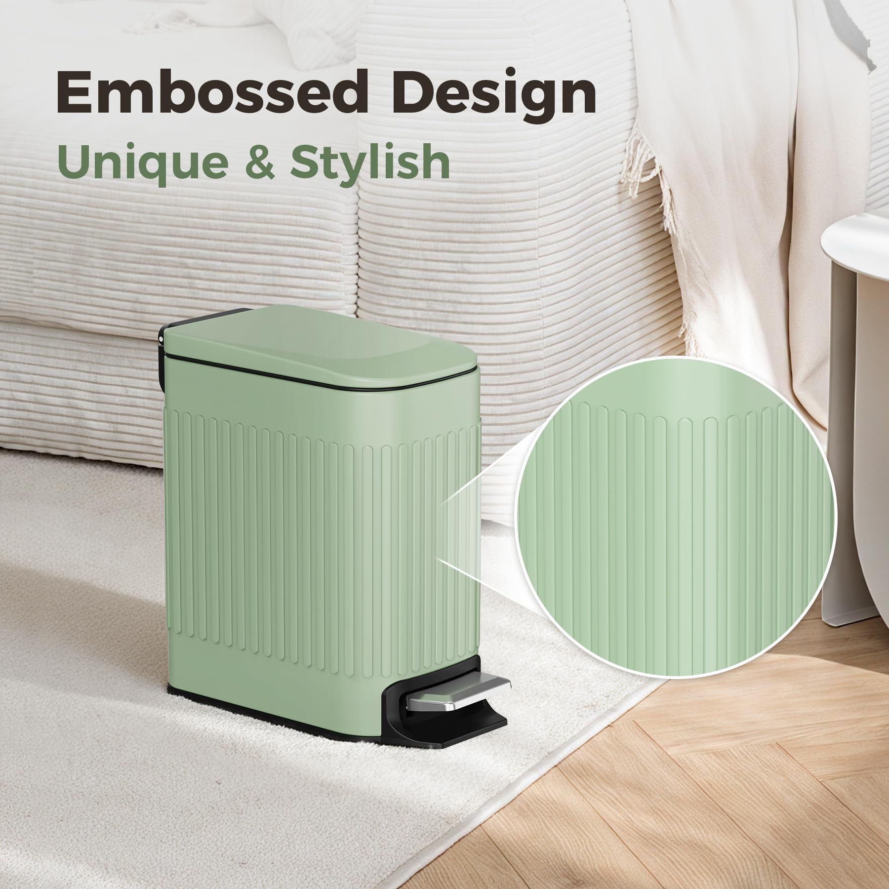 Slim Bathroom Trash Can with Lid Soft Close & Pedal