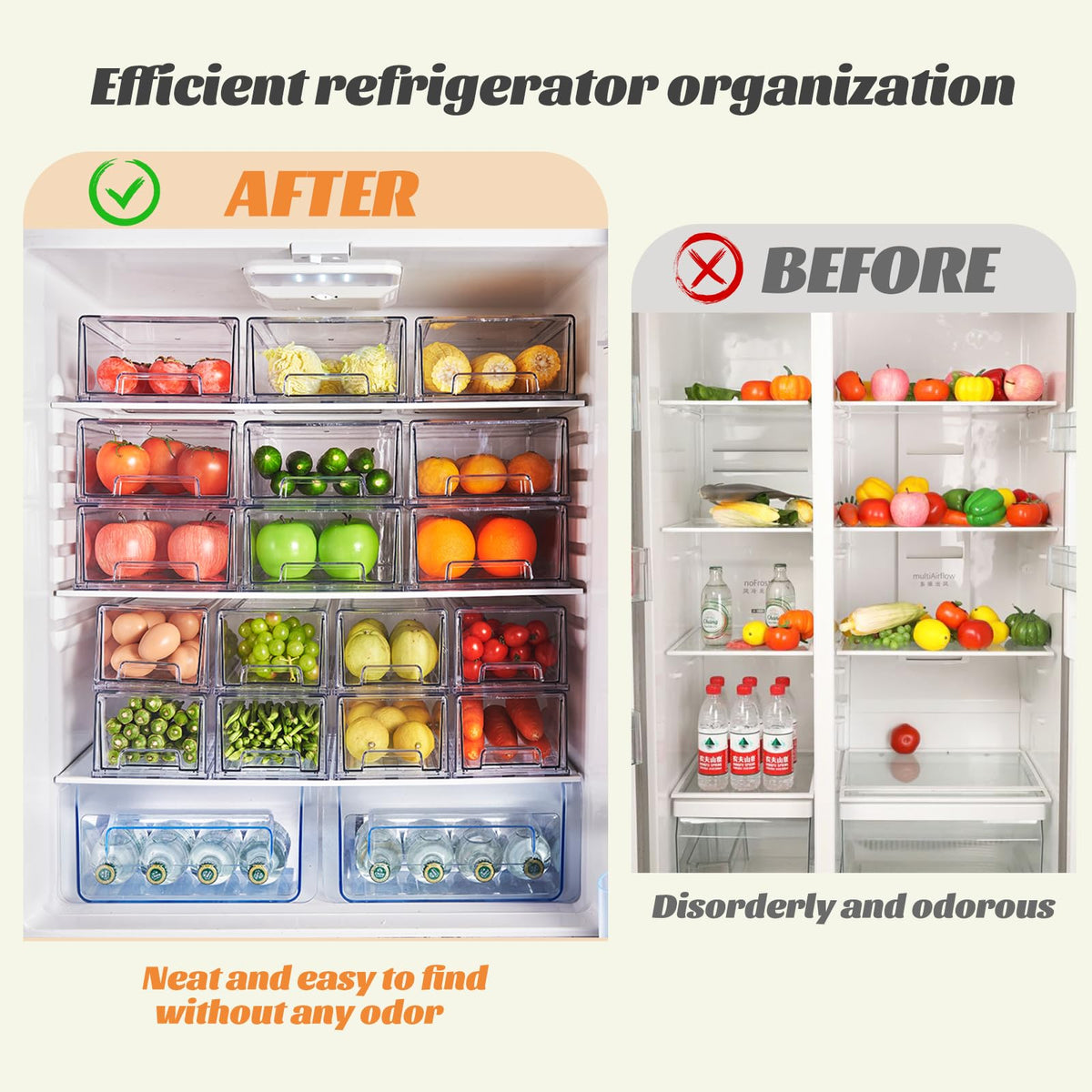 Clear Stackable Refrigerator Organizers and Storage Drawers (2 Count)