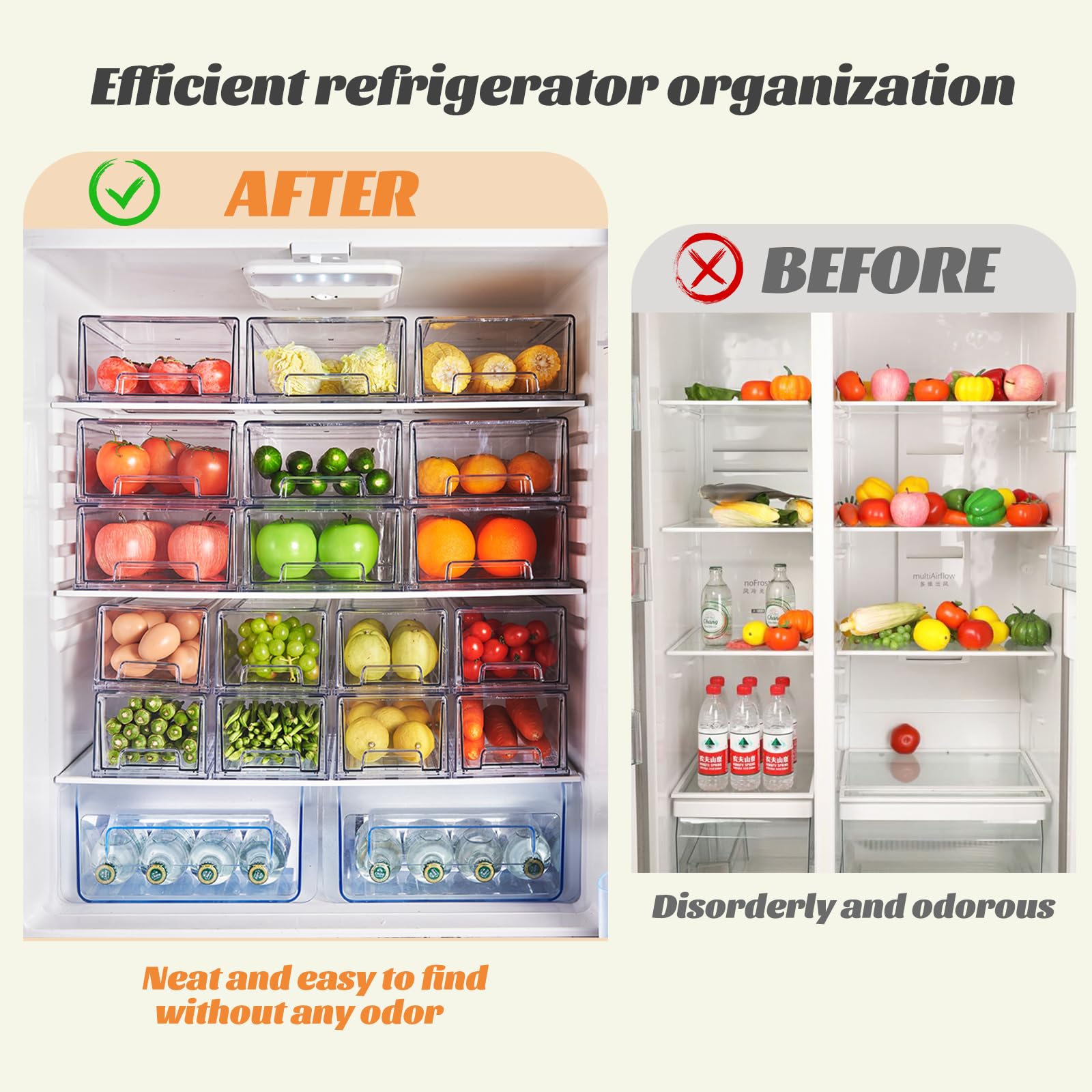 Clear Stackable Refrigerator Organizers and Storage Drawers (2 Count)