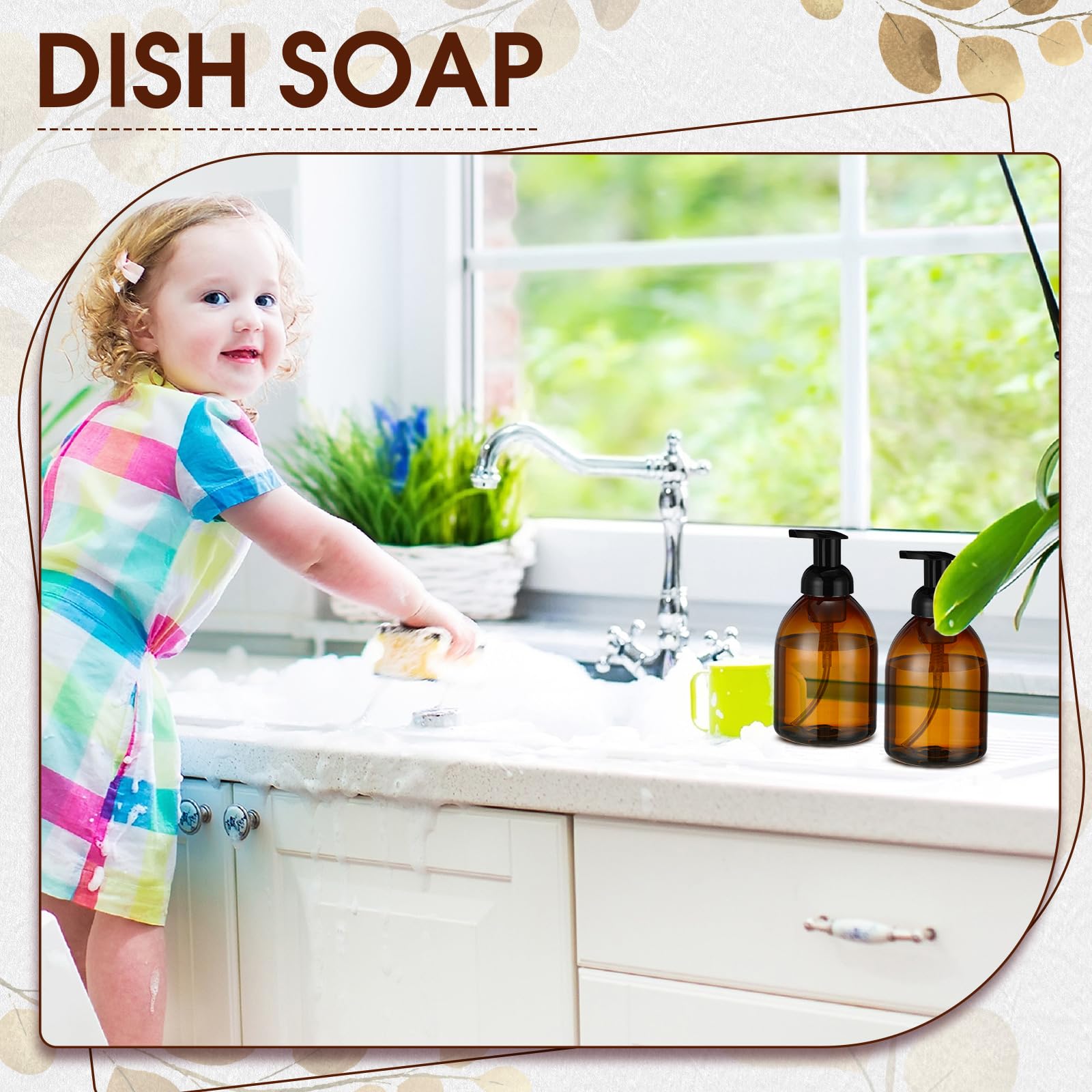 16 Pcs 17 oz Amber Foaming Soap Dispenser Refillable Foam Pump Bottle Liquid Plastic Container for Kitchen Bathroom Commercial Concentrated or Regular Shampoo Body Wash Dish Liquid Soap (16 Count)