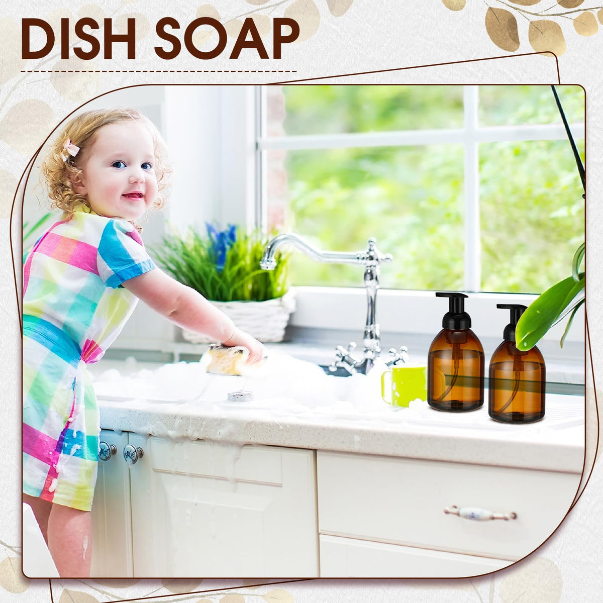 16 Pcs 17 oz Amber Foaming Soap Dispenser Refillable Foam Pump Bottle Liquid Plastic Container for Kitchen Bathroom Commercial Concentrated or Regular Shampoo Body Wash Dish Liquid Soap (16 Count)