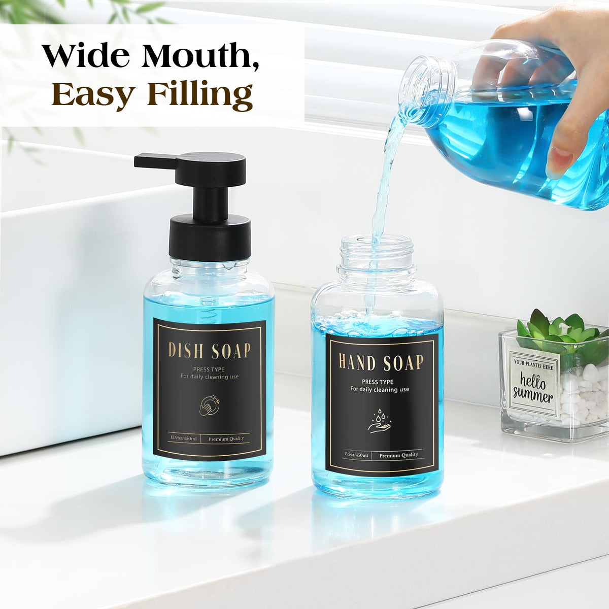 Glass Foaming Soap Dispenser 15oz Hand Soap Bottle (2 Count)