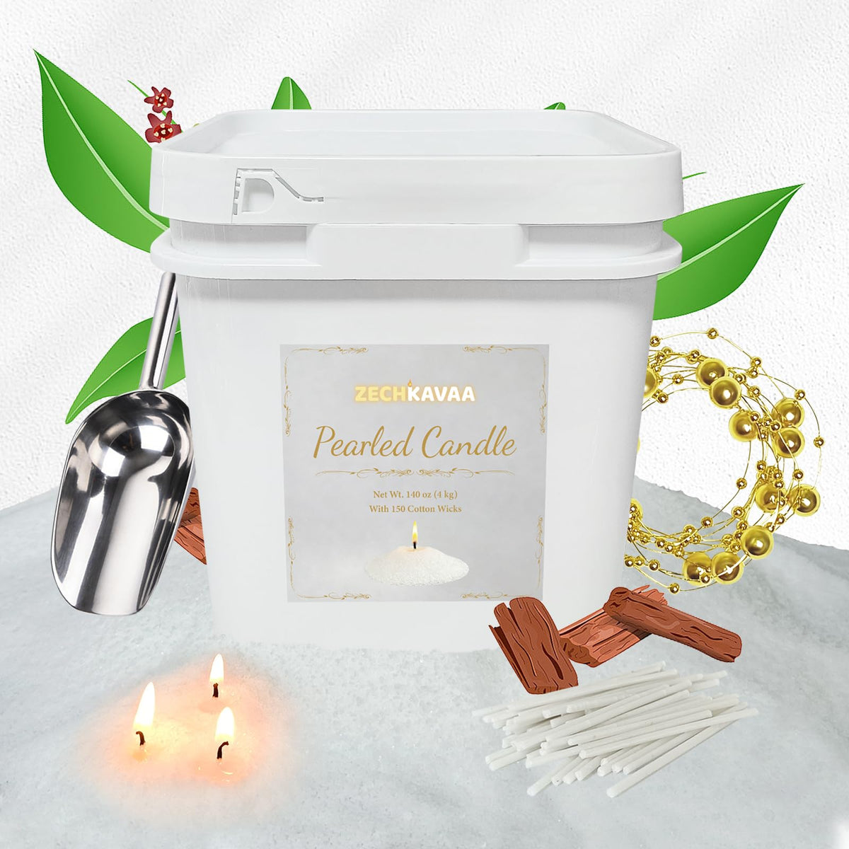 Sandalwood Scented White Pearled Candle 141oz Luxury Sand Candle Granulated Wax (141 Ounce)