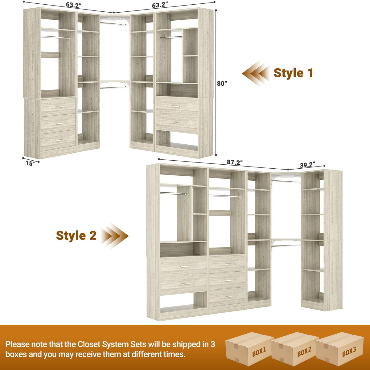 Corner Closet System with 5 Drawers