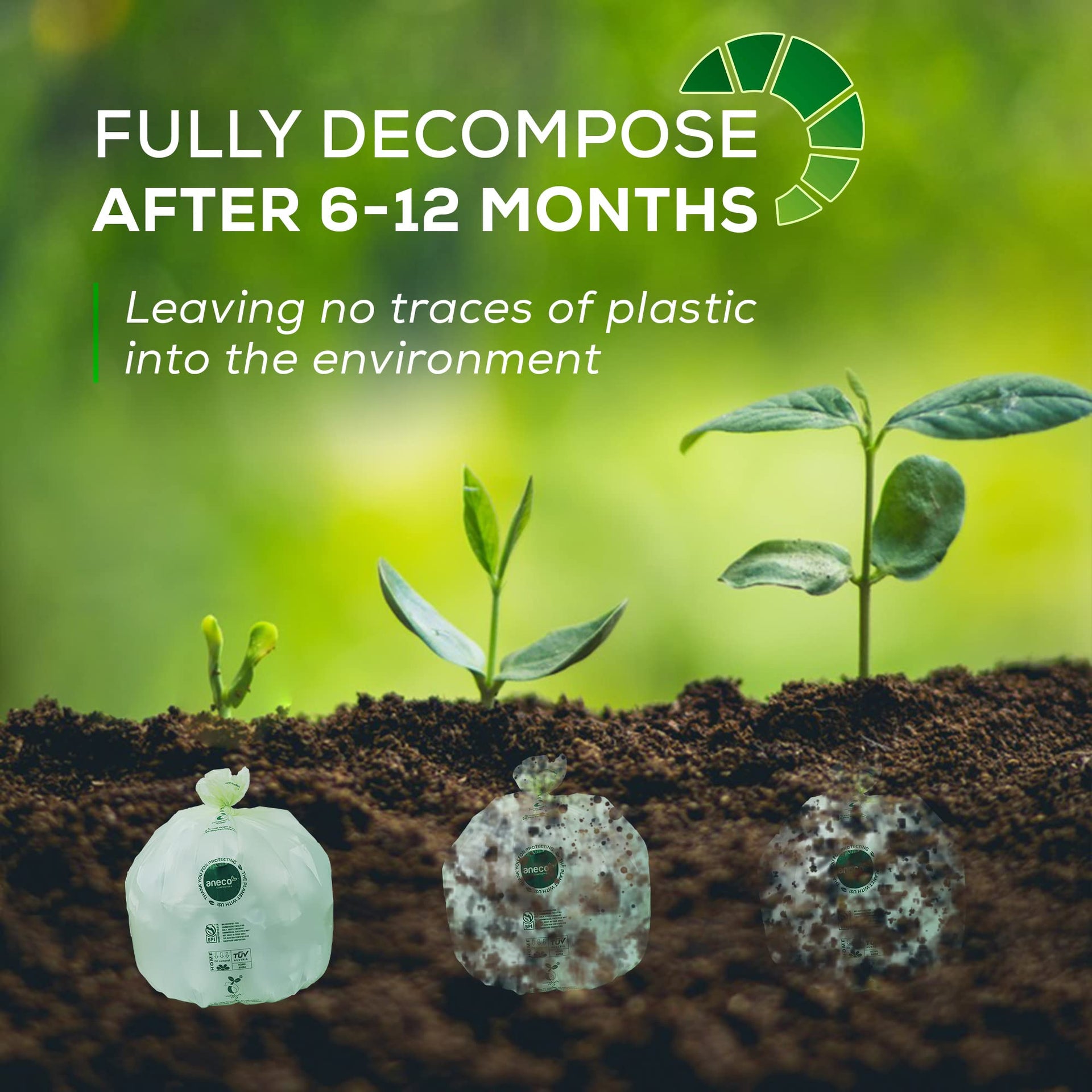 100% Compostable Waste Bags 2.6 Gallon (50 Count)