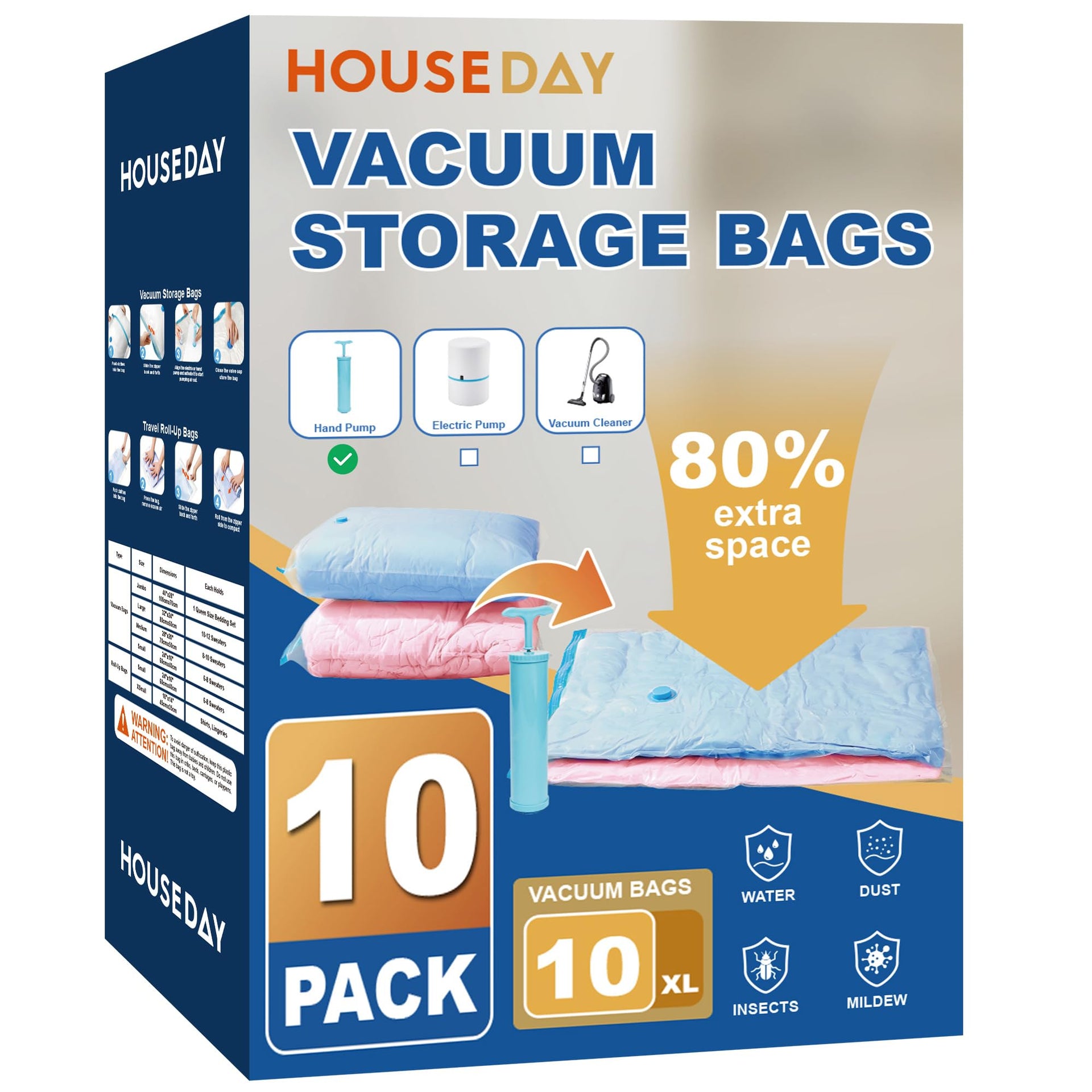10 Jumbo Vacuum Storage Bags with Pump (10 Count)