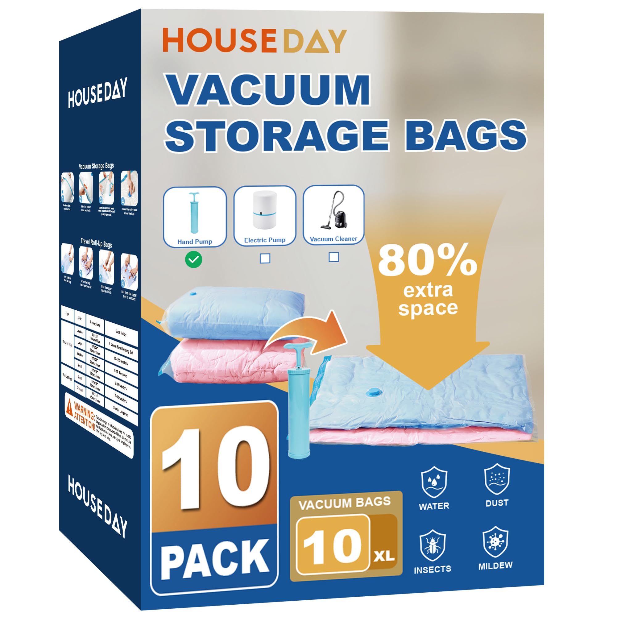 10 Jumbo Vacuum Storage Bags with Pump (10 Count)