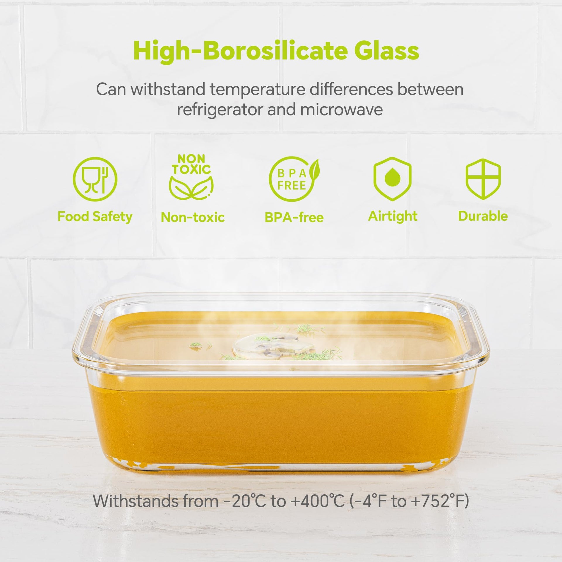 5 Pack 35 oz Borosilicate Glass Food Storage Containers with Lids (5 Count)