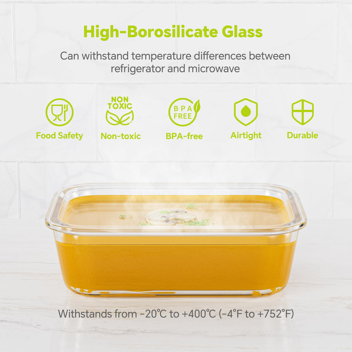 5 Pack 35 oz Borosilicate Glass Food Storage Containers with Lids (5 Count)