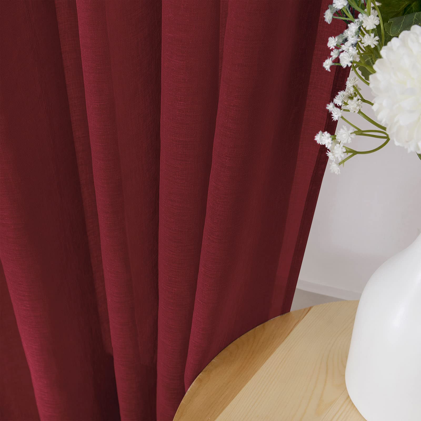 Sheer Curtain Linen Textured Bedroom Curtains Sheer Light Filtering Rod Pocket Voile Curtain for Living Room (2 Count)