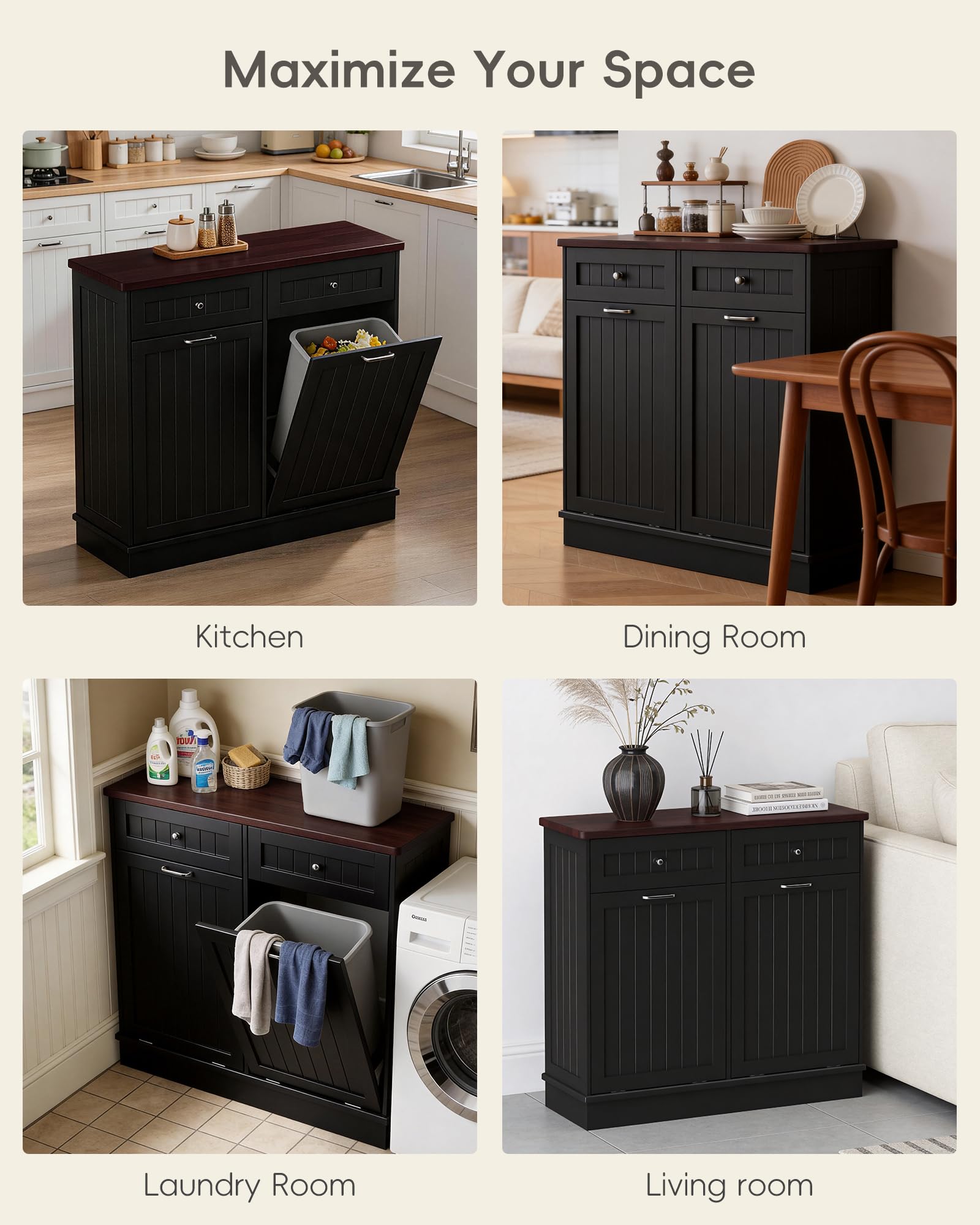 2 x 10 Gallon Tilt Out Trash Cabinet with 2 Big Storage Drawer