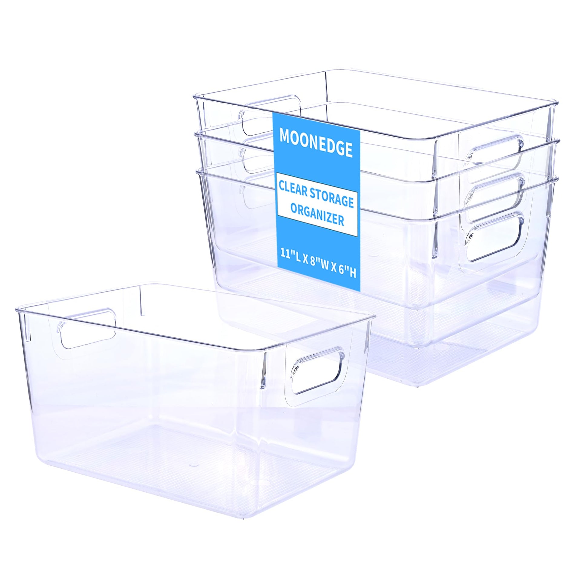 4 Pack Clear Plastic Storage Bins 11x8x6in Storage Containers (4 Count)