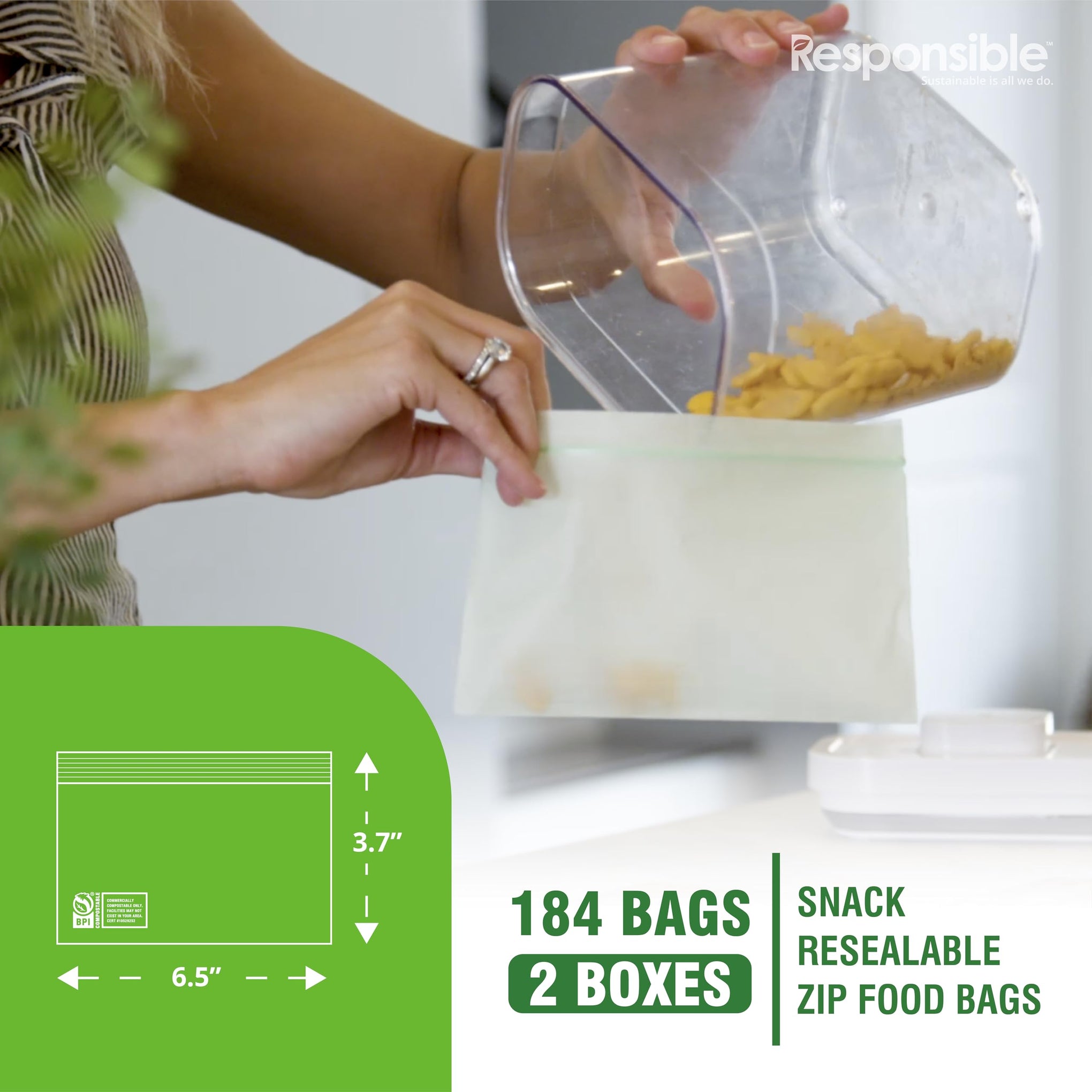 Certified Compostable SNACK Resealable Zip Bag