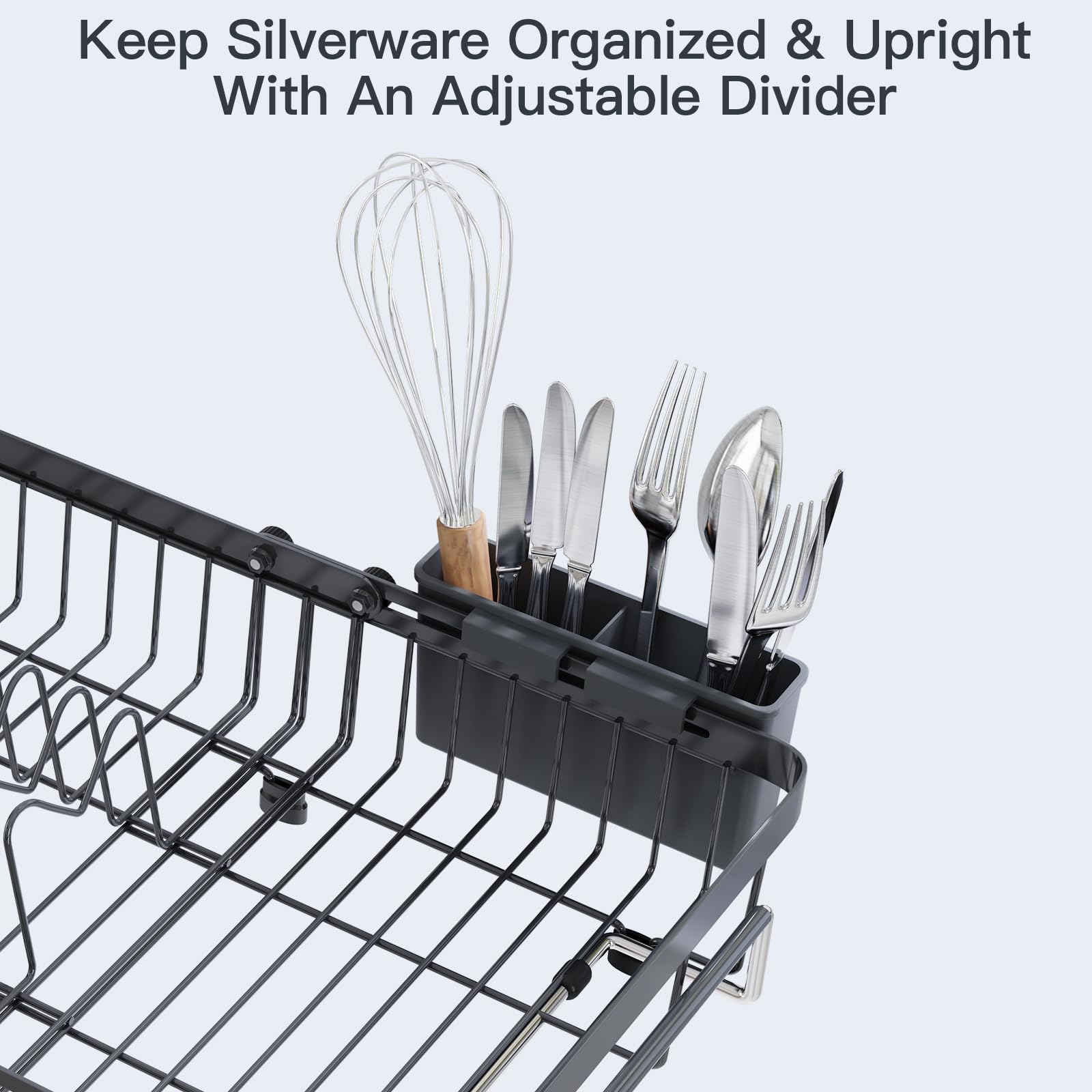 Grey Dish Drying Rack Over The Sink with Utensil Holder