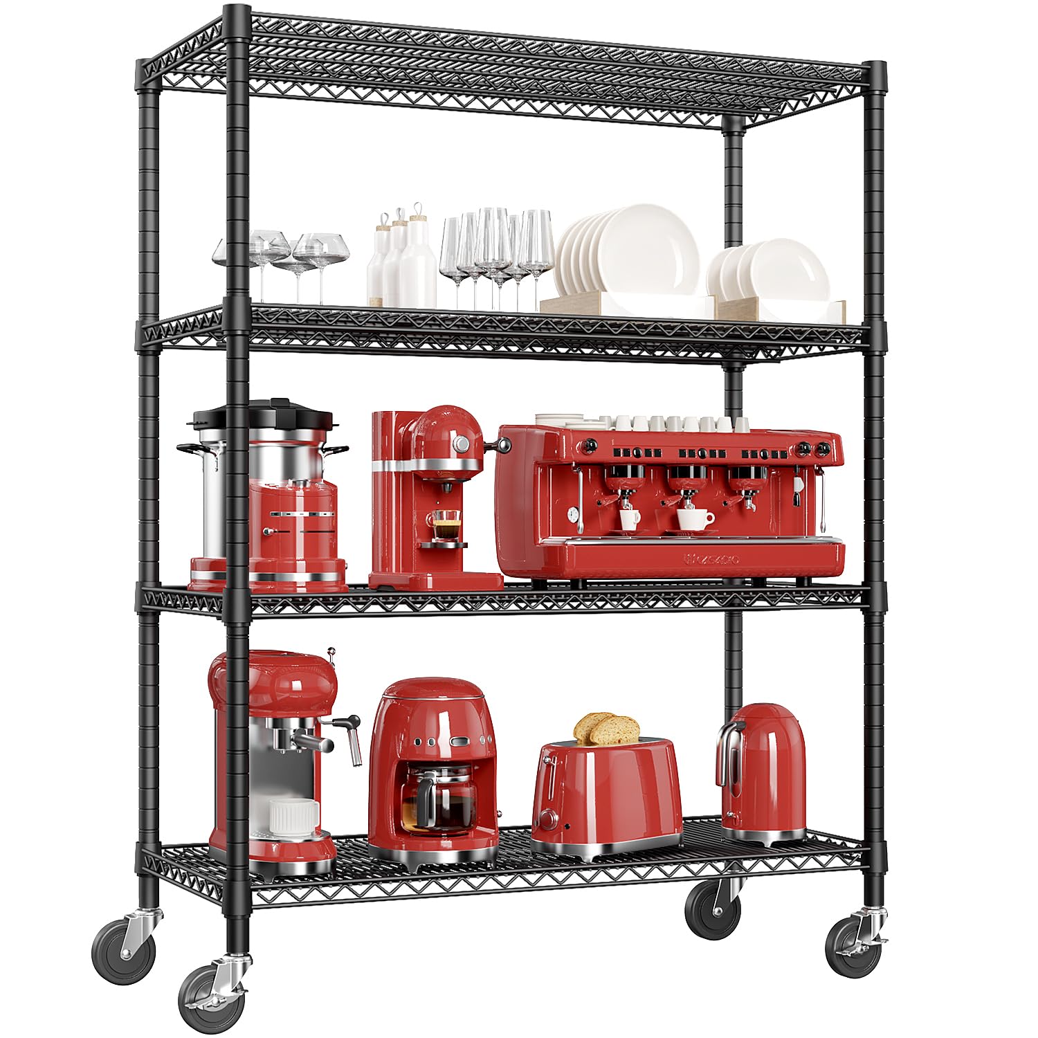 Garage Shelving Wide Storage Shelves 4 Tier Metal Shelves 3200 LBS Heavy Duty Adjustable Utility Shelf Rack Black 23.6" D x 53.1" W x 73.6" H (4 Count)