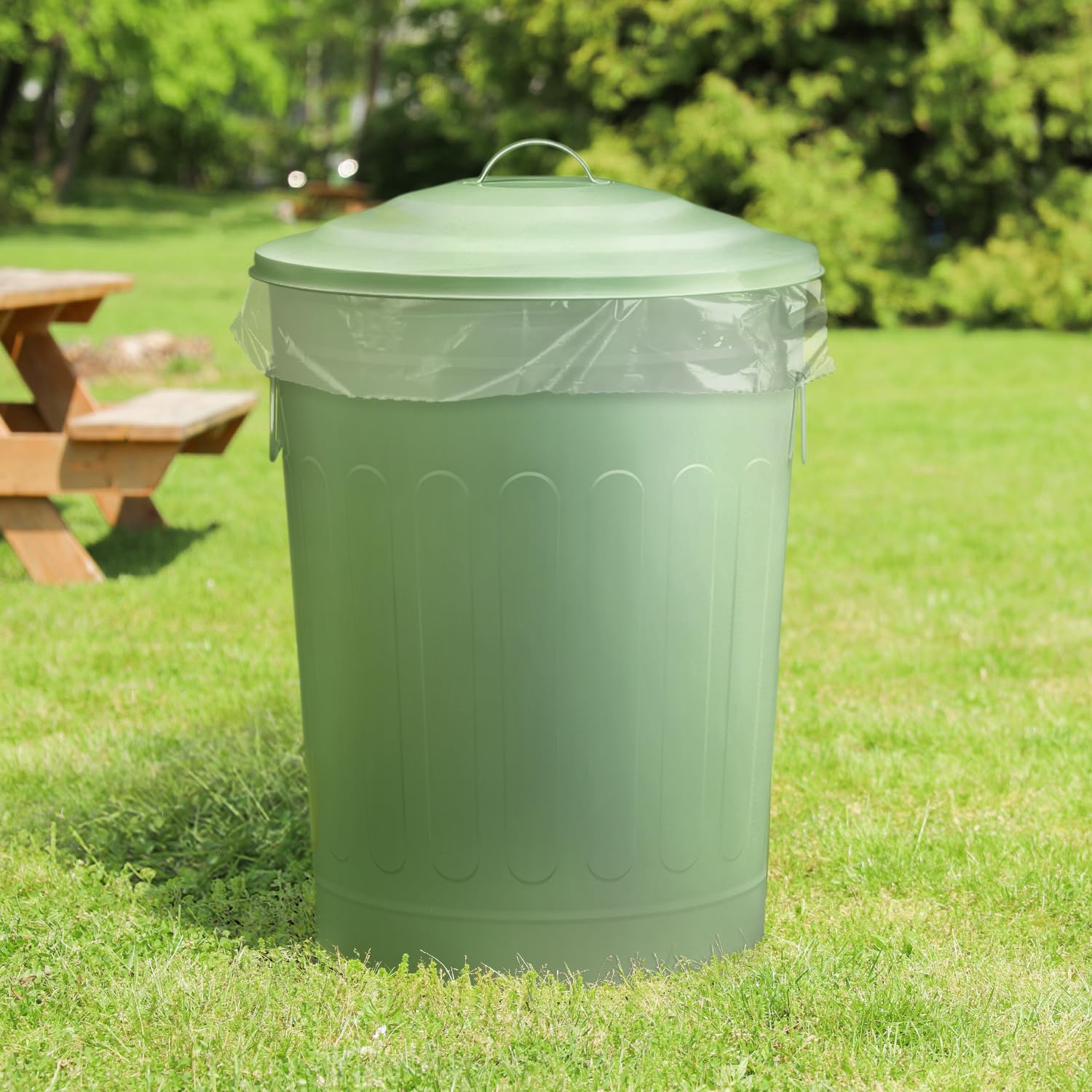 13 Gallon Metal Trash Can with Lid Outdoor Vintage Trash Can Steel Retro Garbage Can for Kitchen Farmhouse Rustic Bird Seed Storage Pet Food Cute Bucket (3 Count)