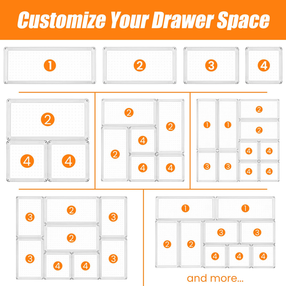 6 Pcs Large Size Clear Drawer Organizer Set (6 Count)