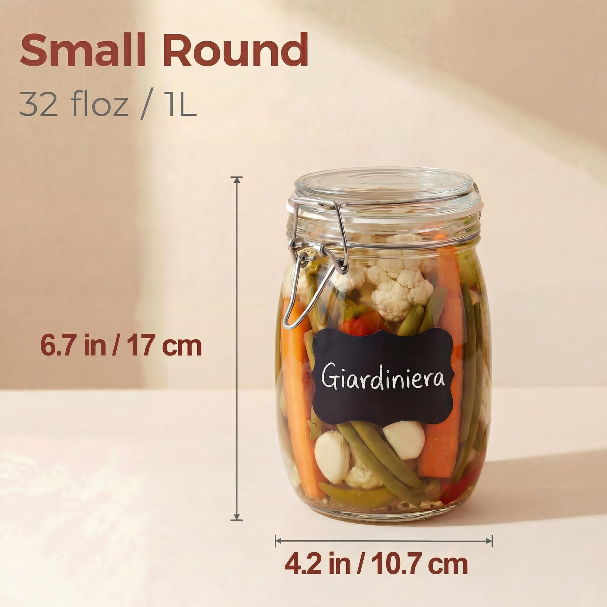 32 oz Round Glass Jars with Airtight Lids (4 Count)