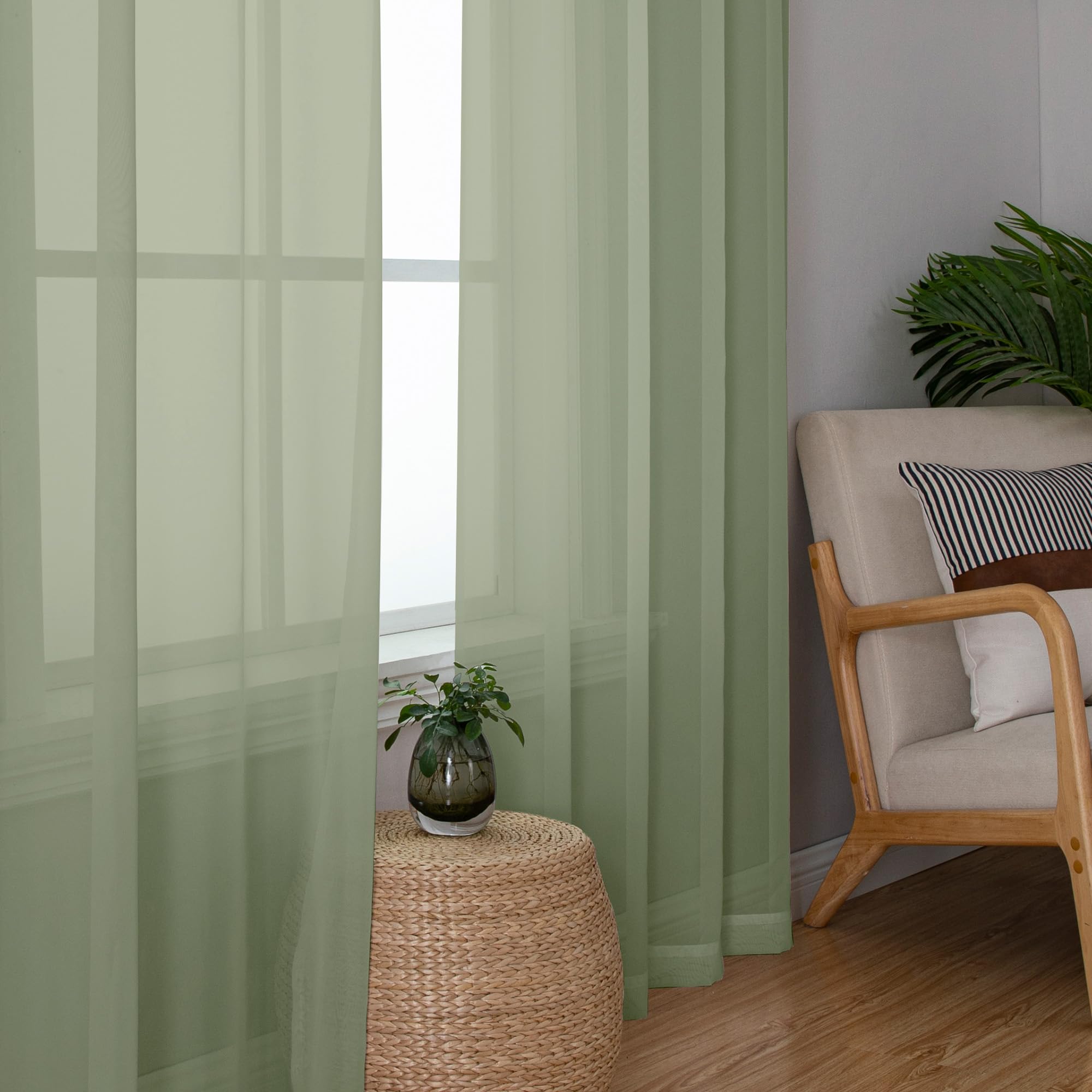 Sheer Sage Green Curtains 90 inches Long 2 Panels (2 Count)