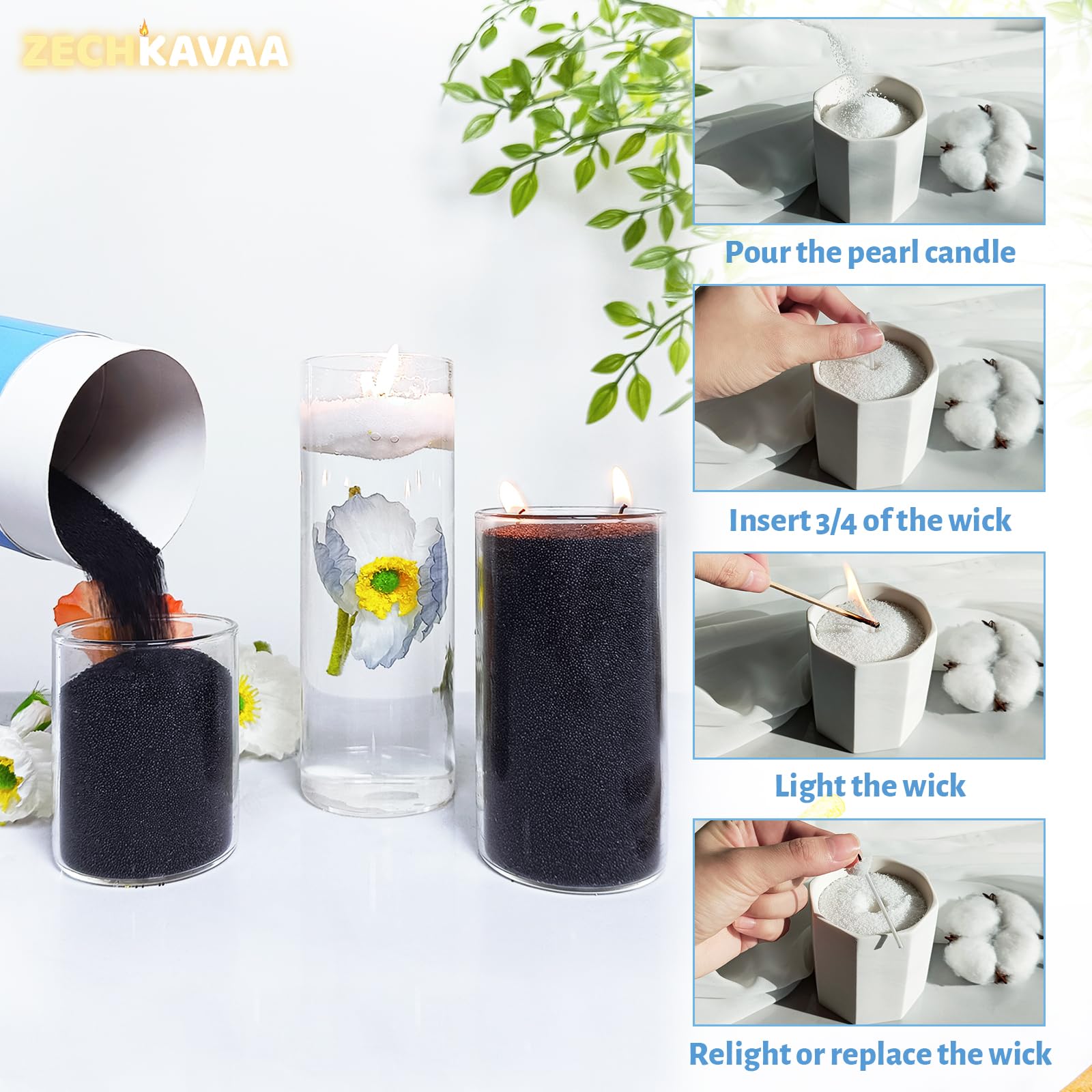 Sandalwood Scented Black Pearled Candle 18oz Luxury Sand Candle Granulated Wax (18 Ounce)
