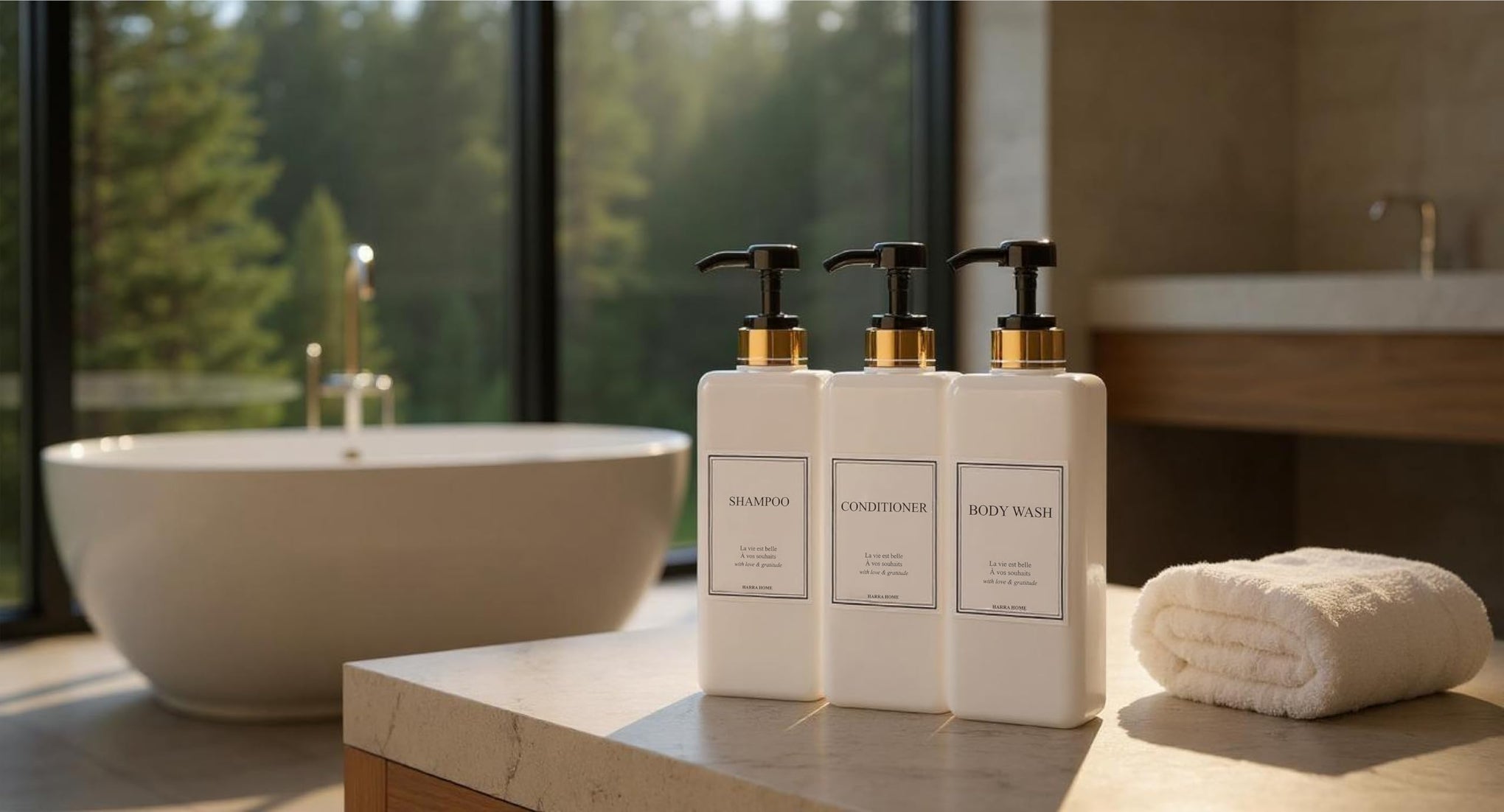 Modern Gold Design Shampoo and Conditioner Dispenser (3 Count)
