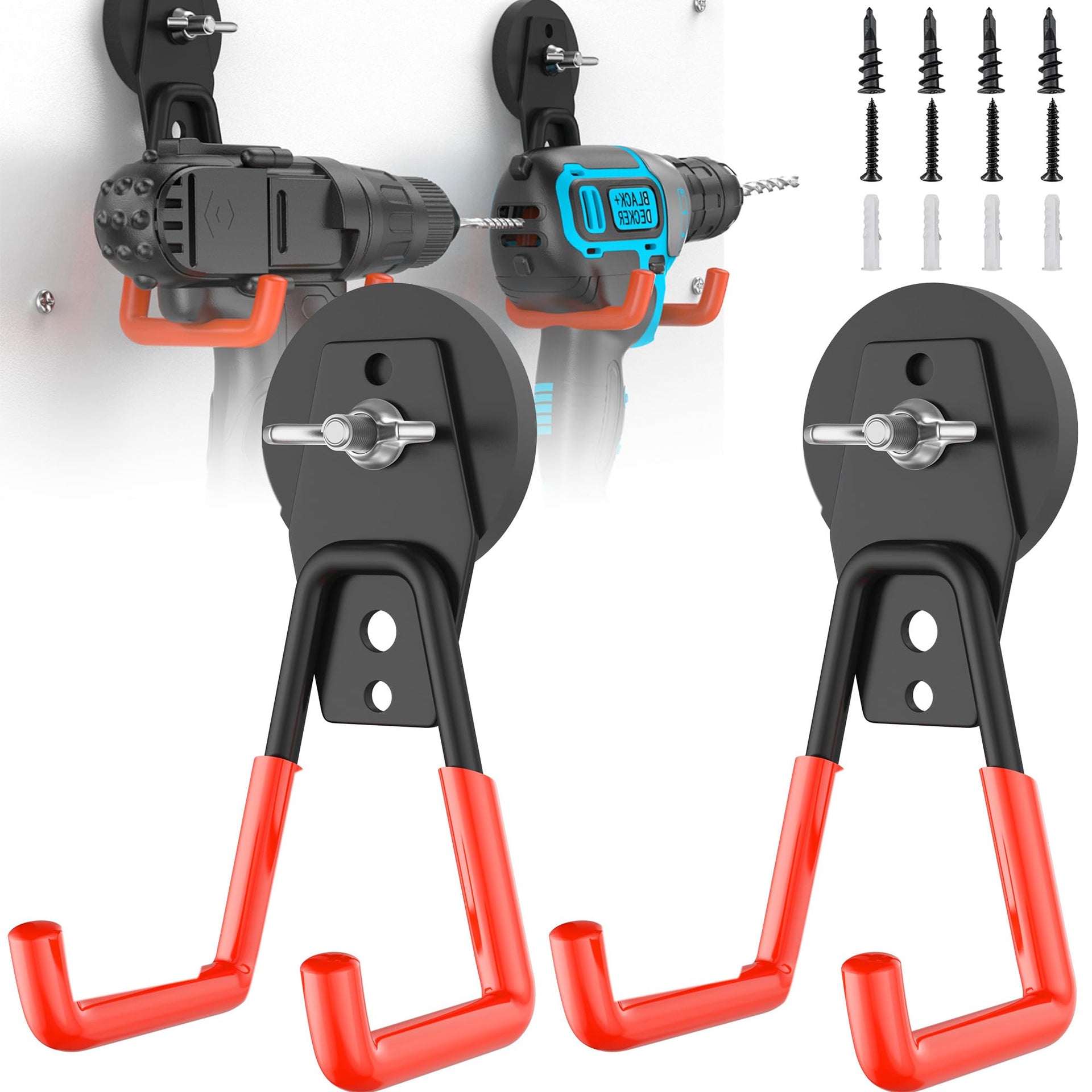 Large Strong Magnetic Hooks Heavy Duty Garage Big Magnet Hooks Extra Strength Magnetic Utility Storage Hook Hanger with Anti Slip Coating for Garden Indoor Outdoor Hanging Tools 2 Pcs Orange (2 Count)