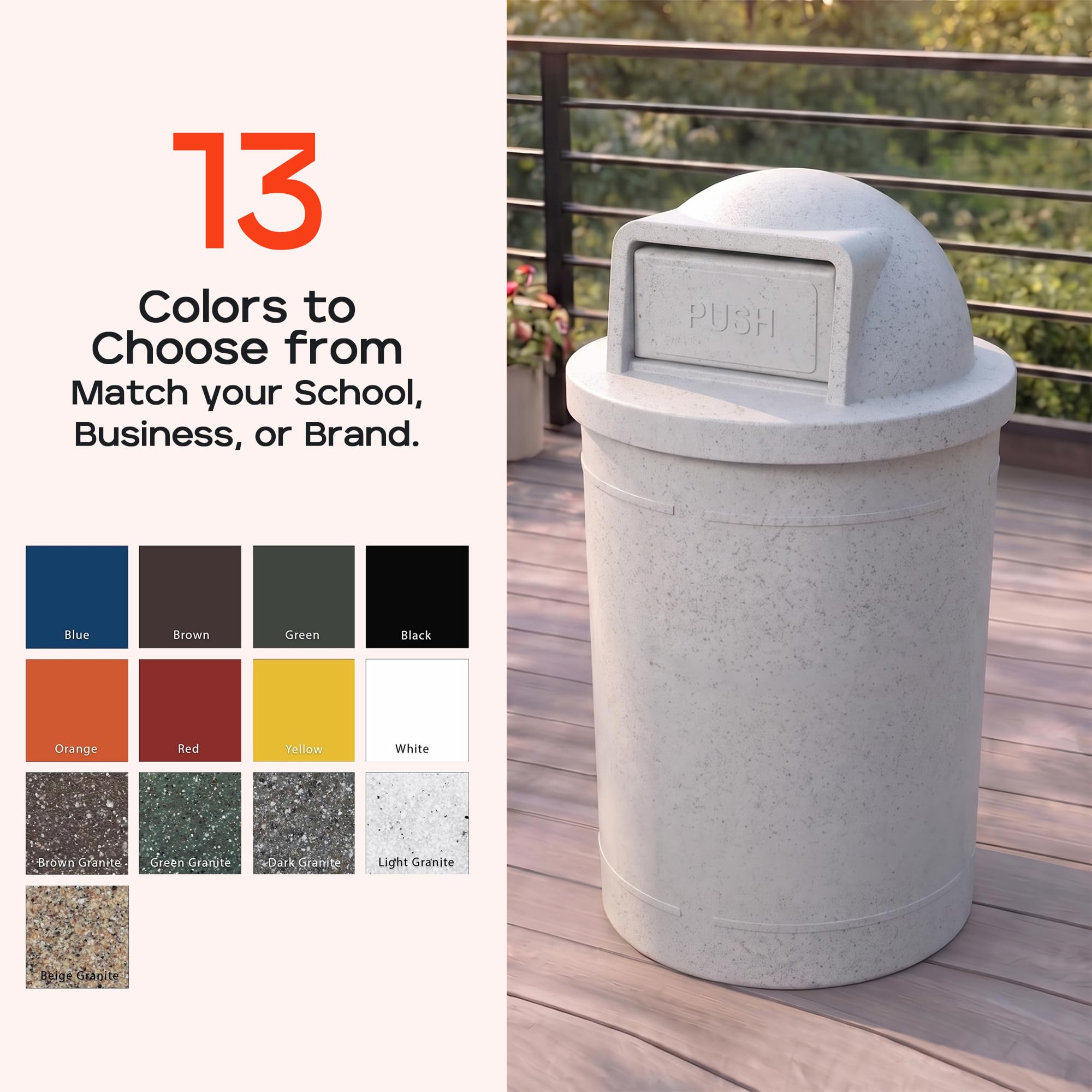 Campus Collection 55 Gallon Plastic Commercial Garbage Can with Push Lid