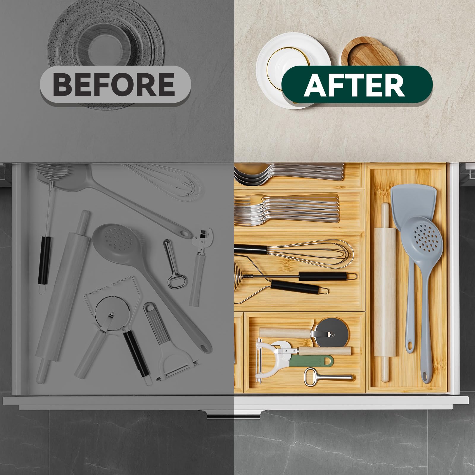 Bamboo Drawer Organizer (2 Count)