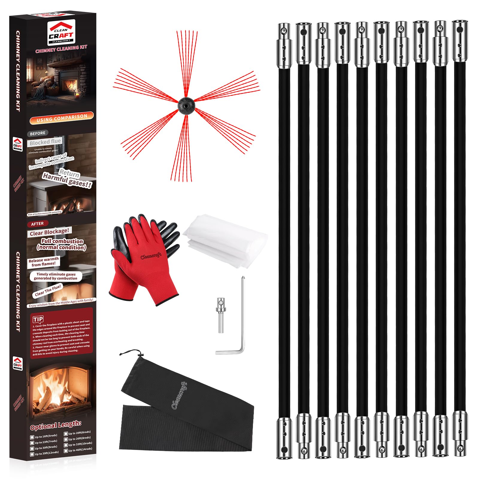 33 Feet Chimney Sweep Kit (10 Count)