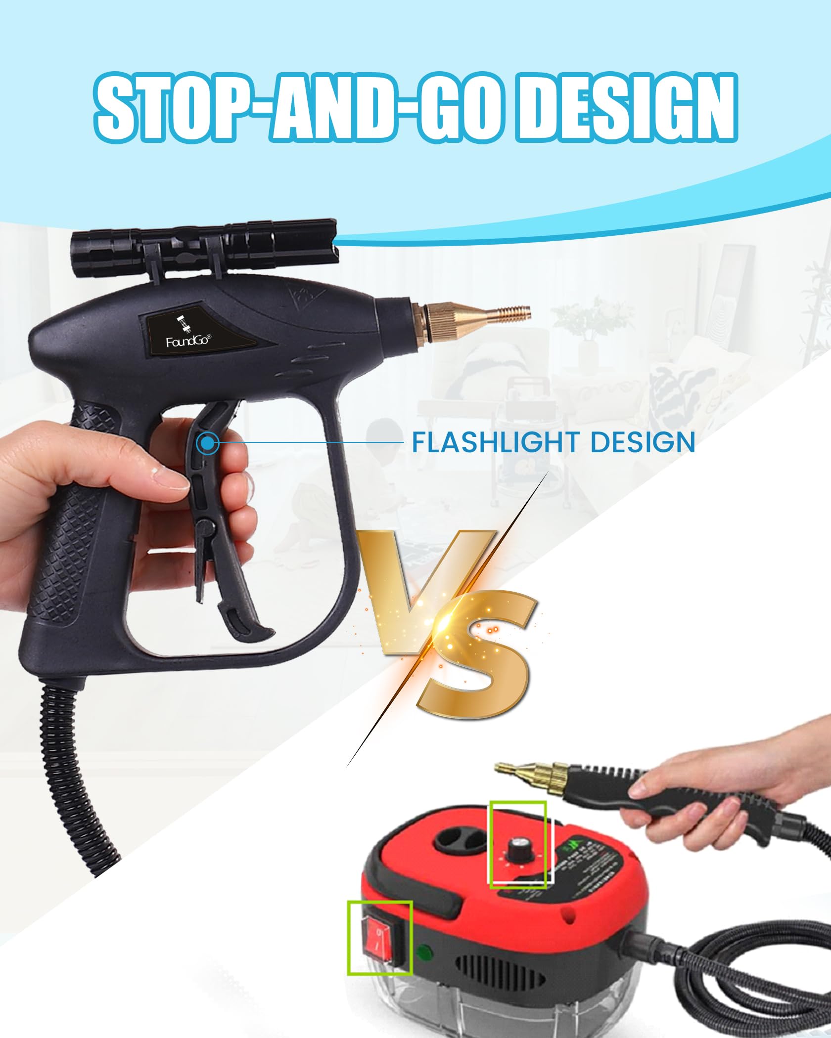 1700W Tankless Handheld Steam Cleaner with 7 Brushes 20s Heating to 239℉ Pressurized Portable Steam Cleaner