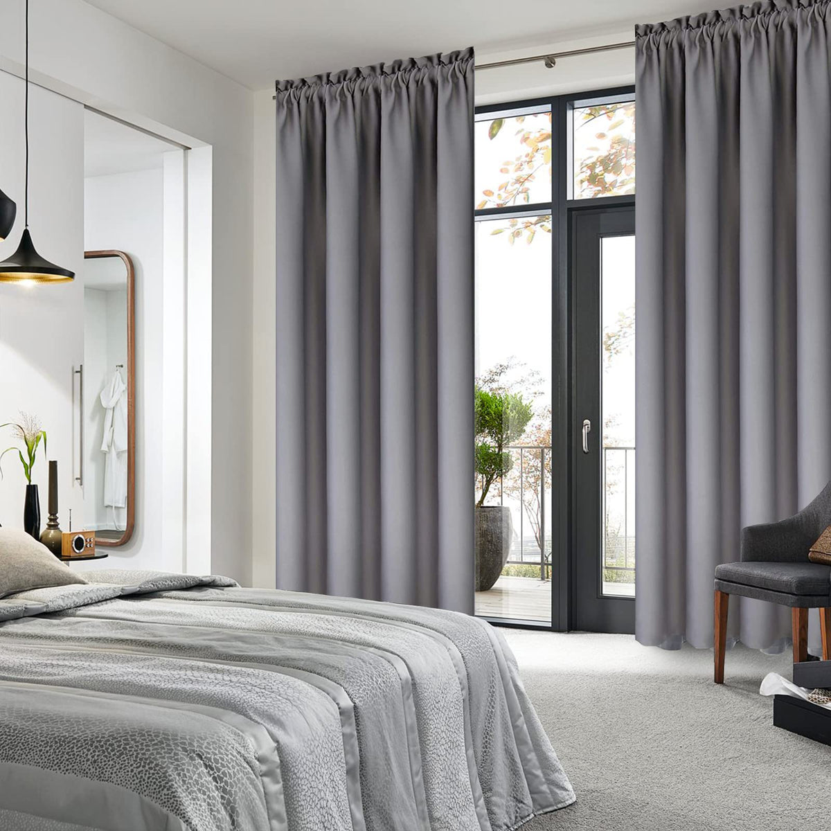Blackout Curtains for Bedroom Living Room 38 x 84 Inch Long Grey (2 Count)