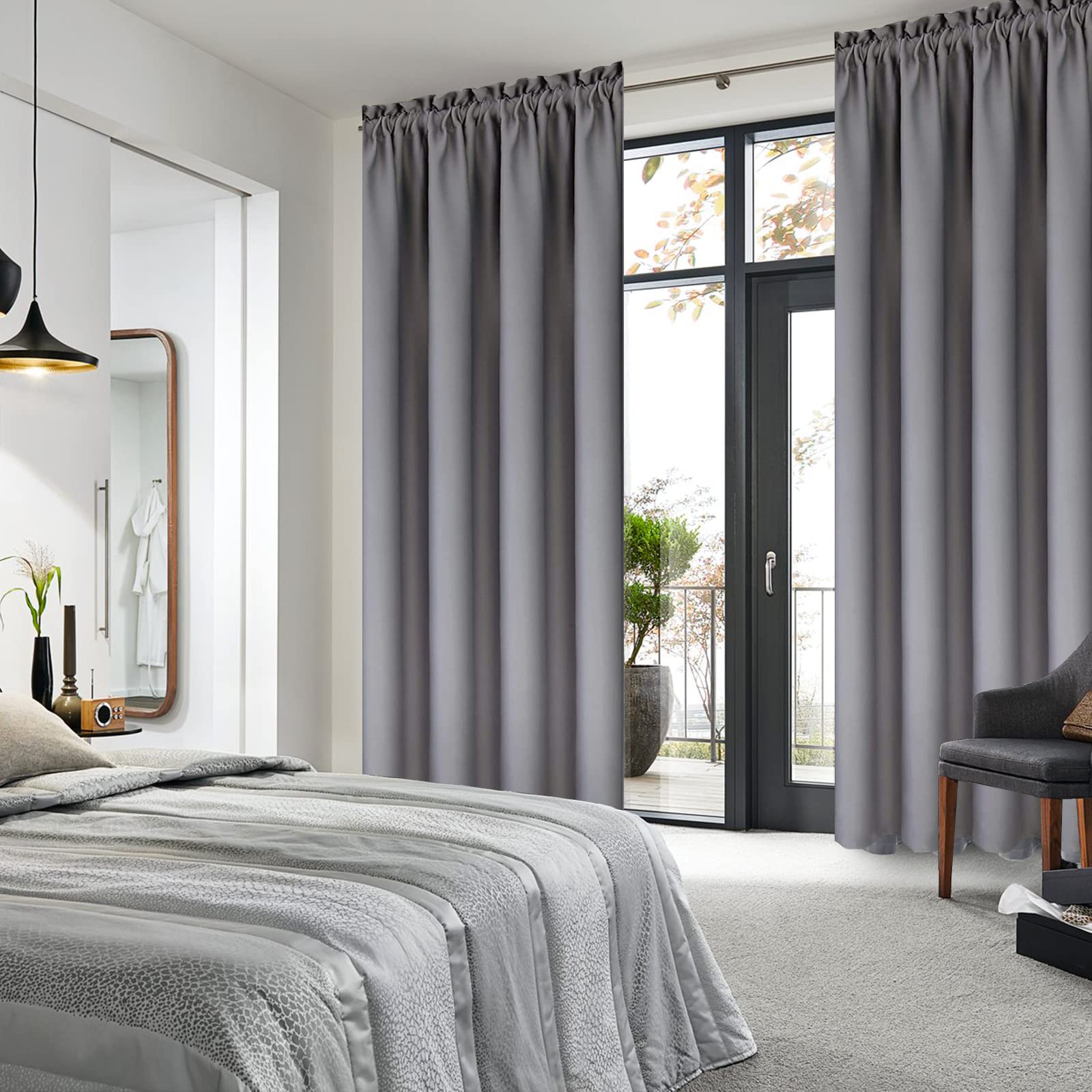 Blackout Curtains for Bedroom Living Room 42 x 84 Inch Long Grey (2 Count)