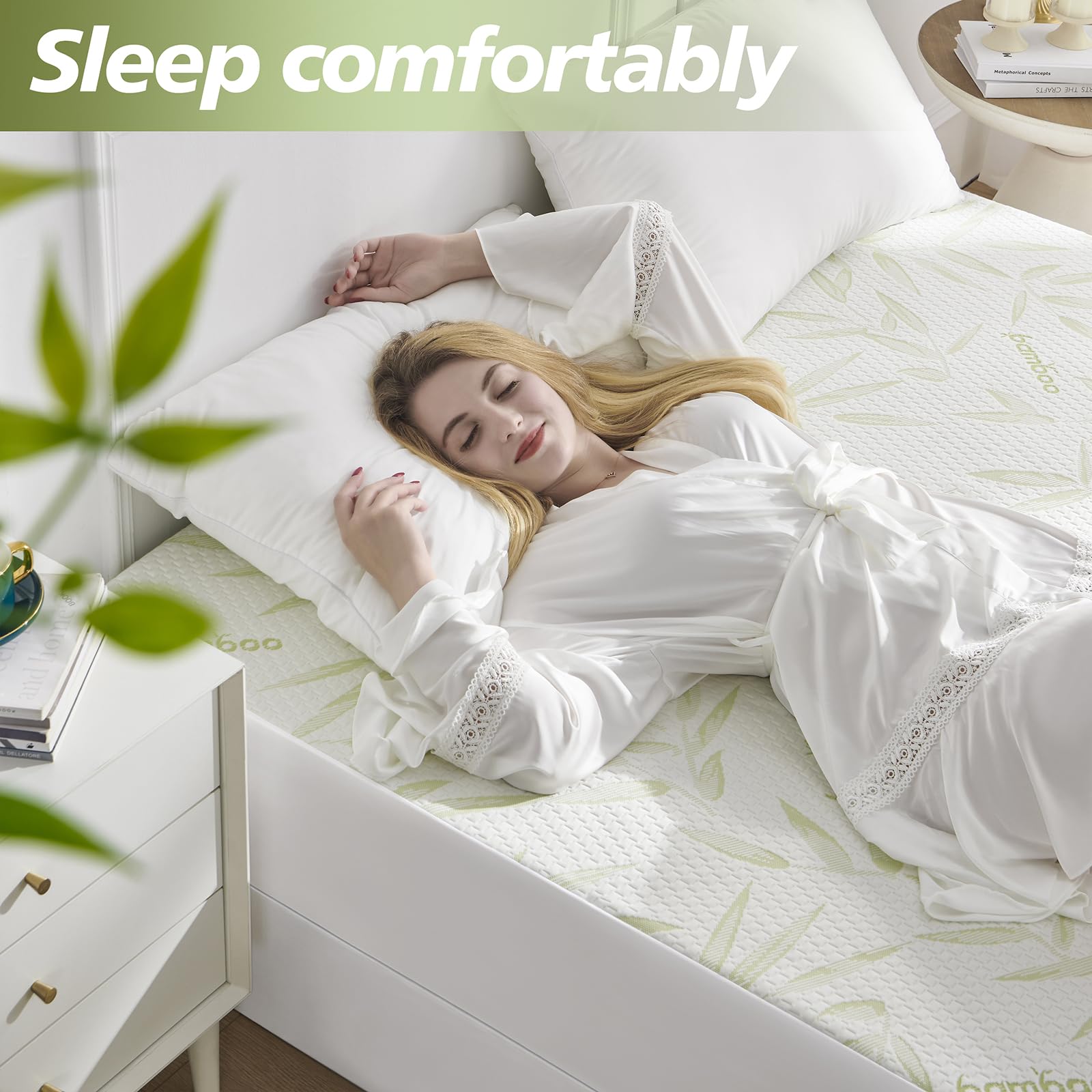 California King Mattress Protector Waterproof Mattress Pad Washable Bamboo Rayon Mattress Cover Breathable Noiseless Bed Protector 5"
