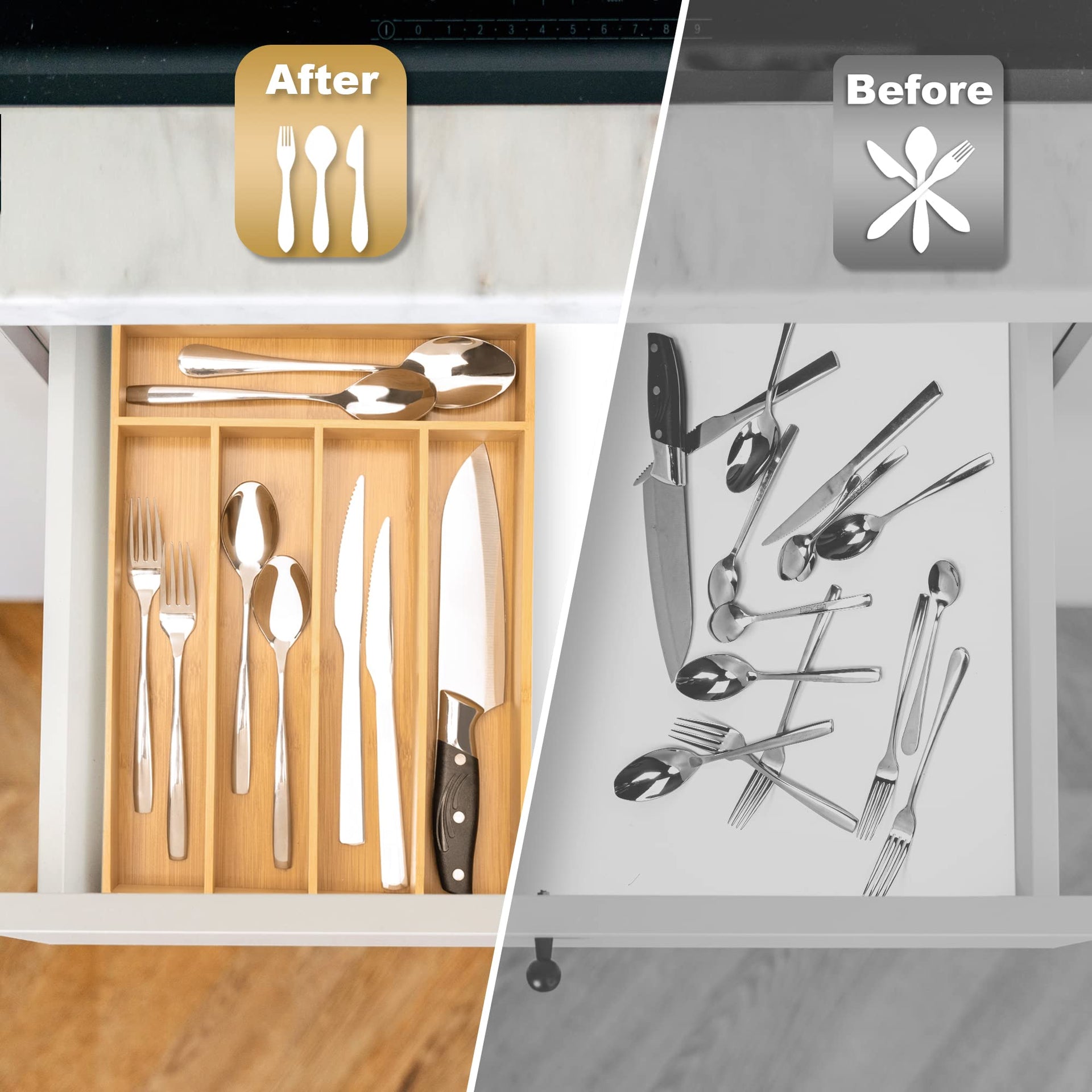Silverware Organizer Bamboo Kitchen Drawer Organizer Utensil Organizer Silverware Holder Cutlery Organizer in drawer Flatware Organizer Tray